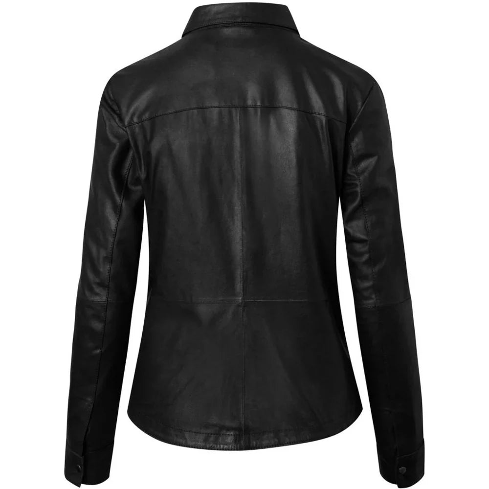 Women’s Black Leather Button up Shirt-1