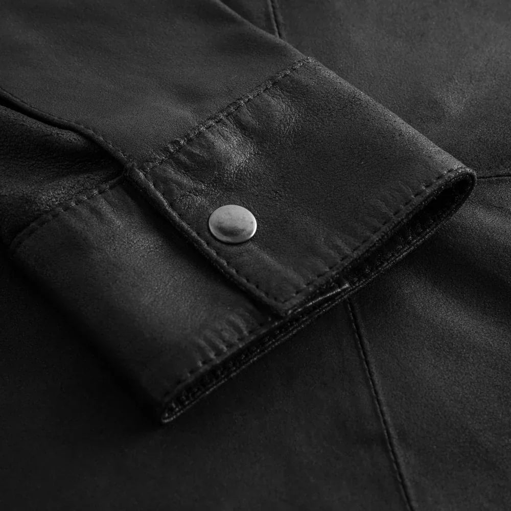 Women’s Black Leather Button up Shirt-2