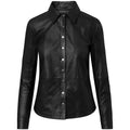 Women’s Black Leather Button up Shirt-0