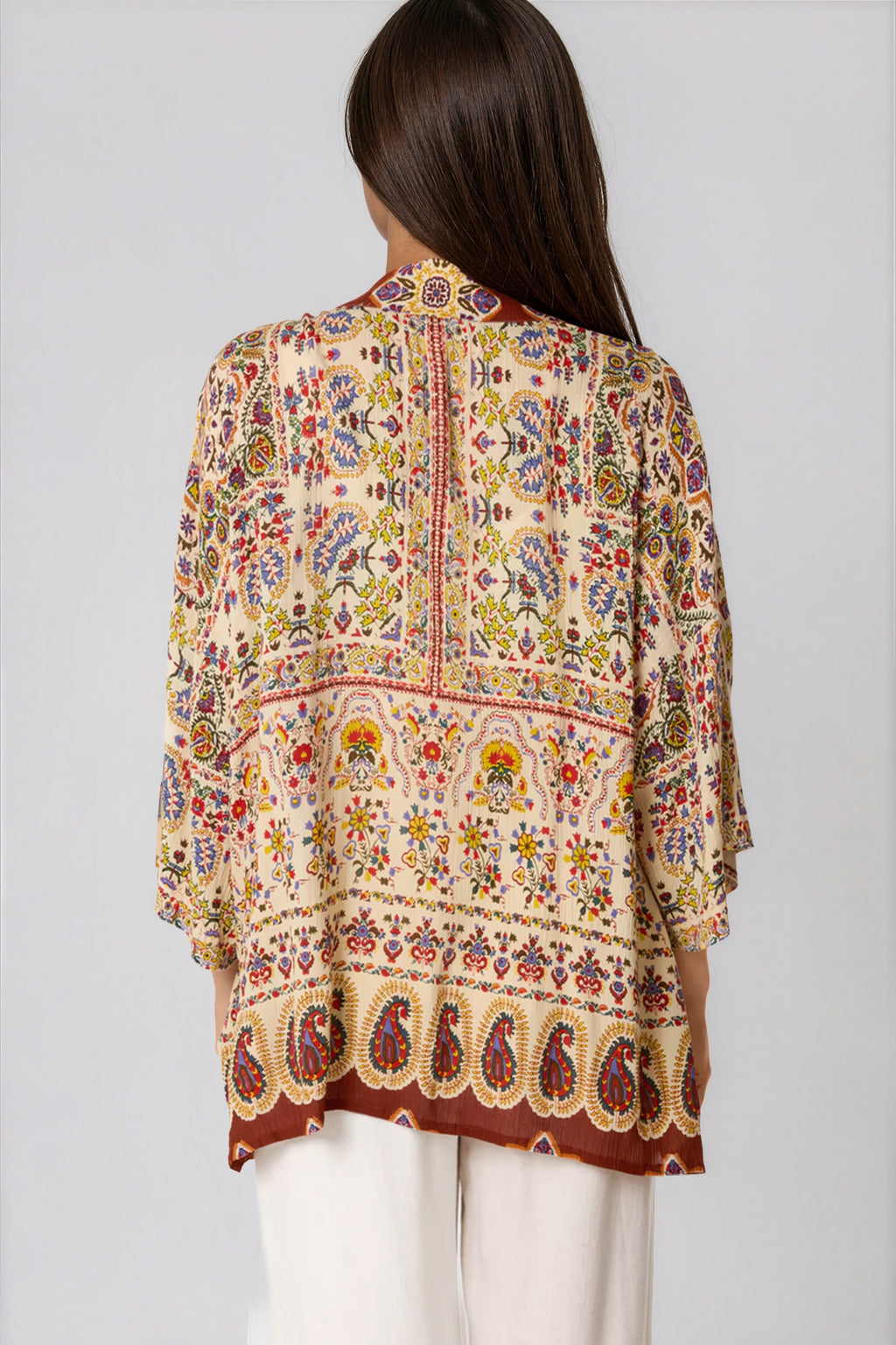 Paisley Print Embellished Kimono-2