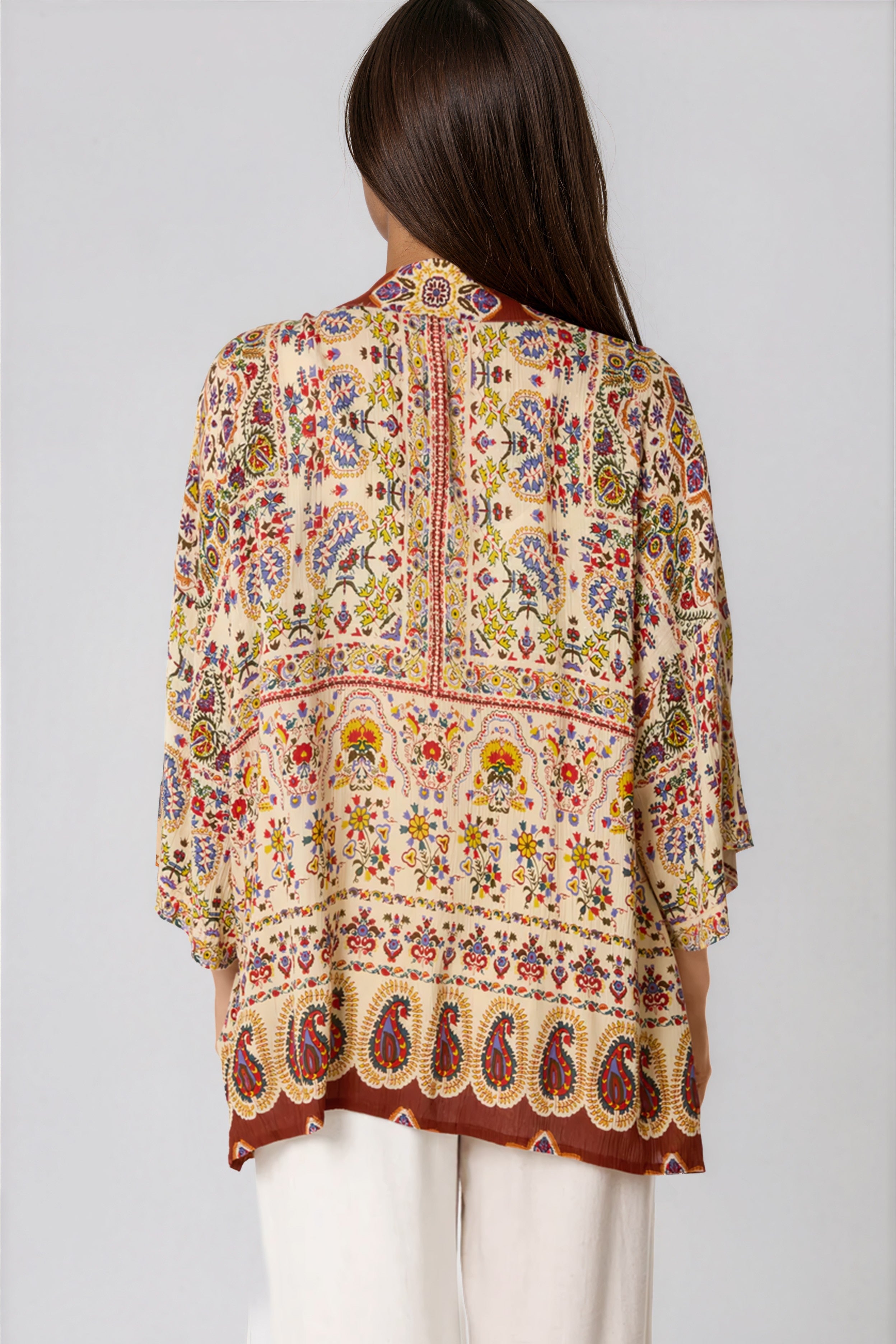 Paisley Print Embellished Kimono-2