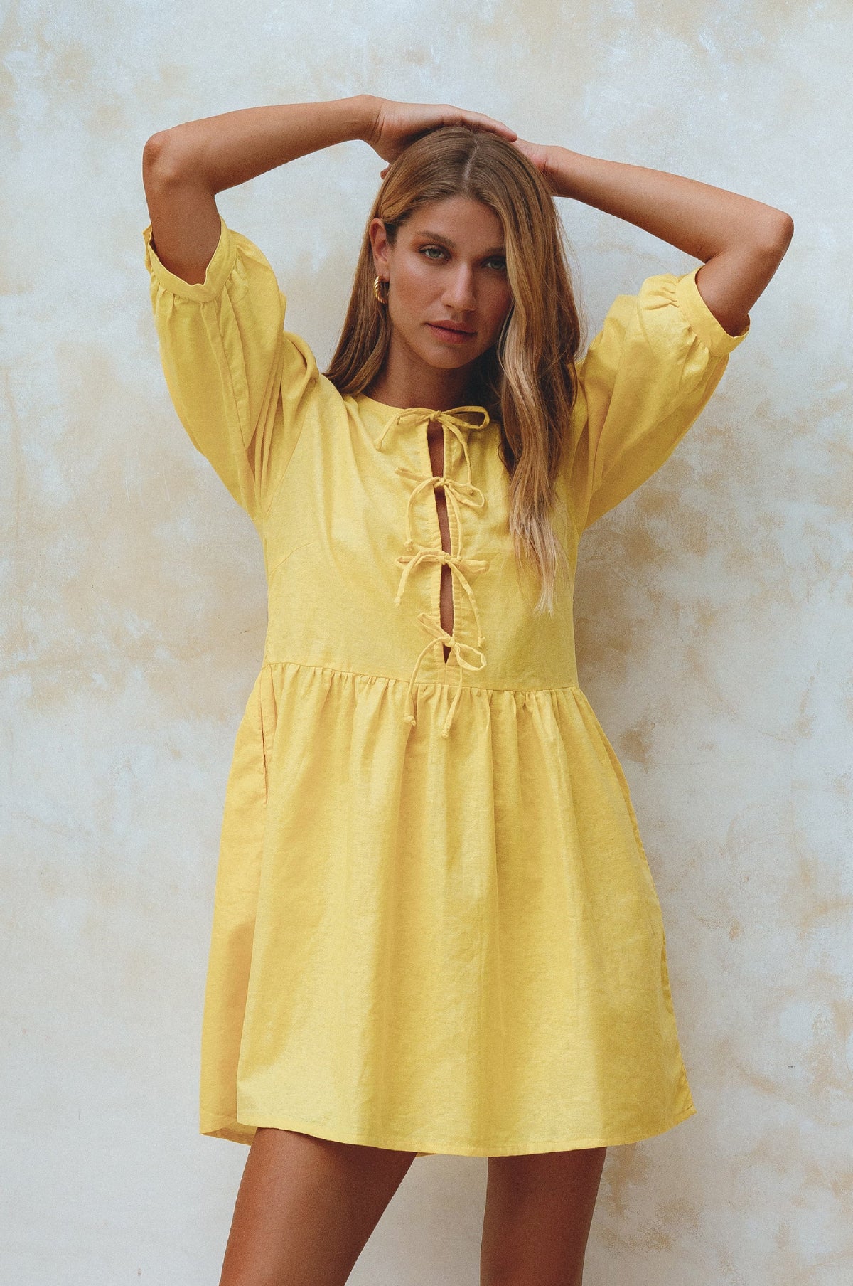 Beatrice Puff Sleeve Linen Mini Dress (Sale)-0