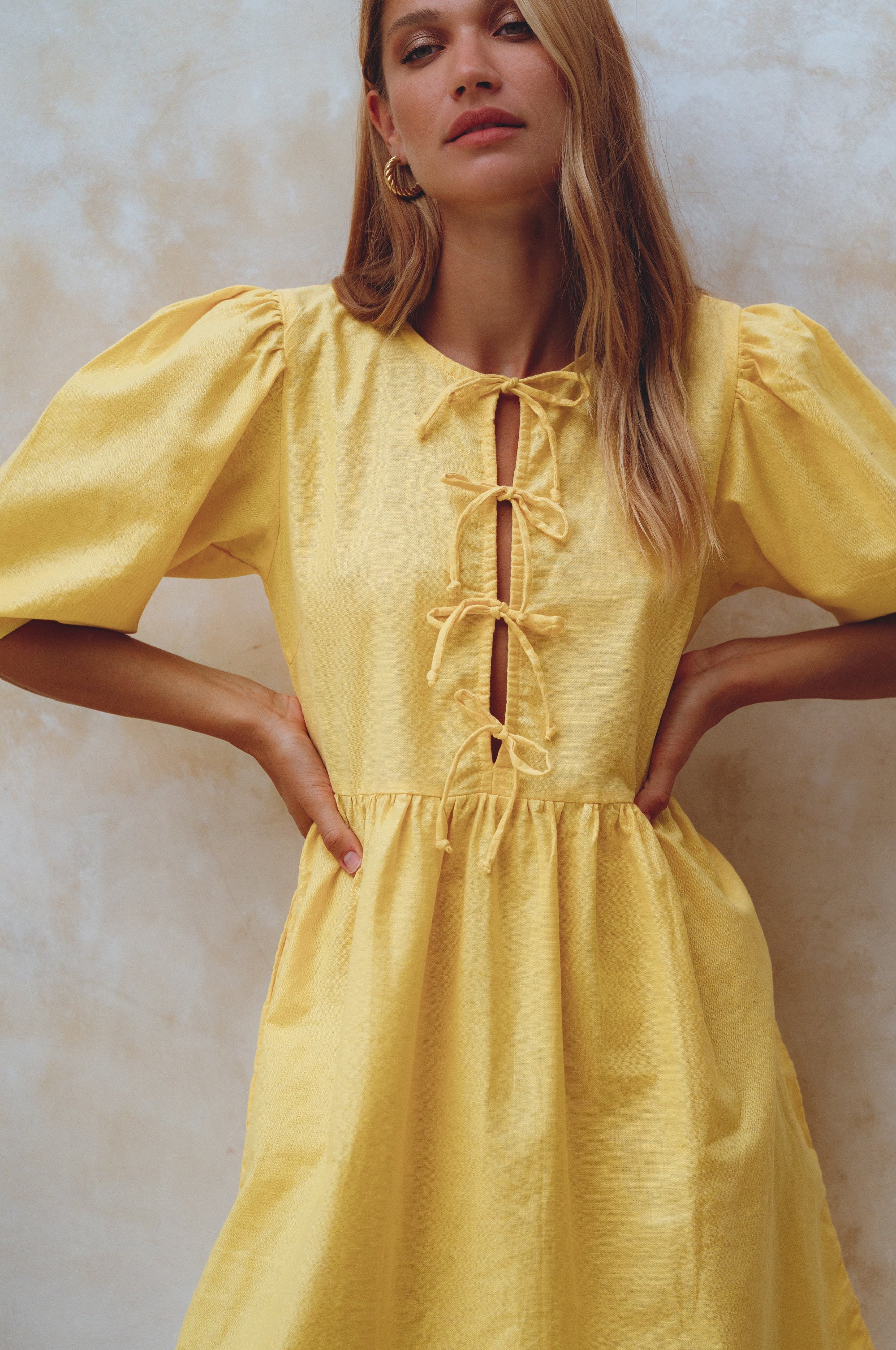 Beatrice Puff Sleeve Linen Mini Dress (Sale)-2