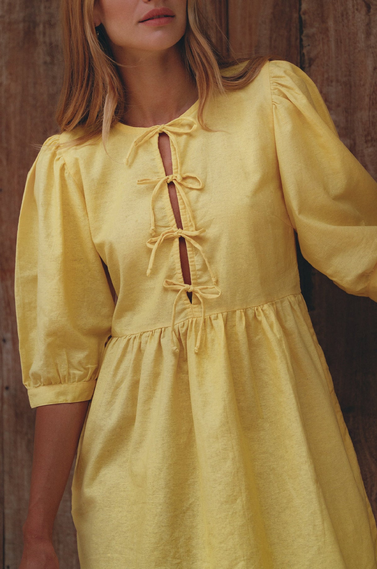 Beatrice Puff Sleeve Linen Mini Dress (Sale)-1