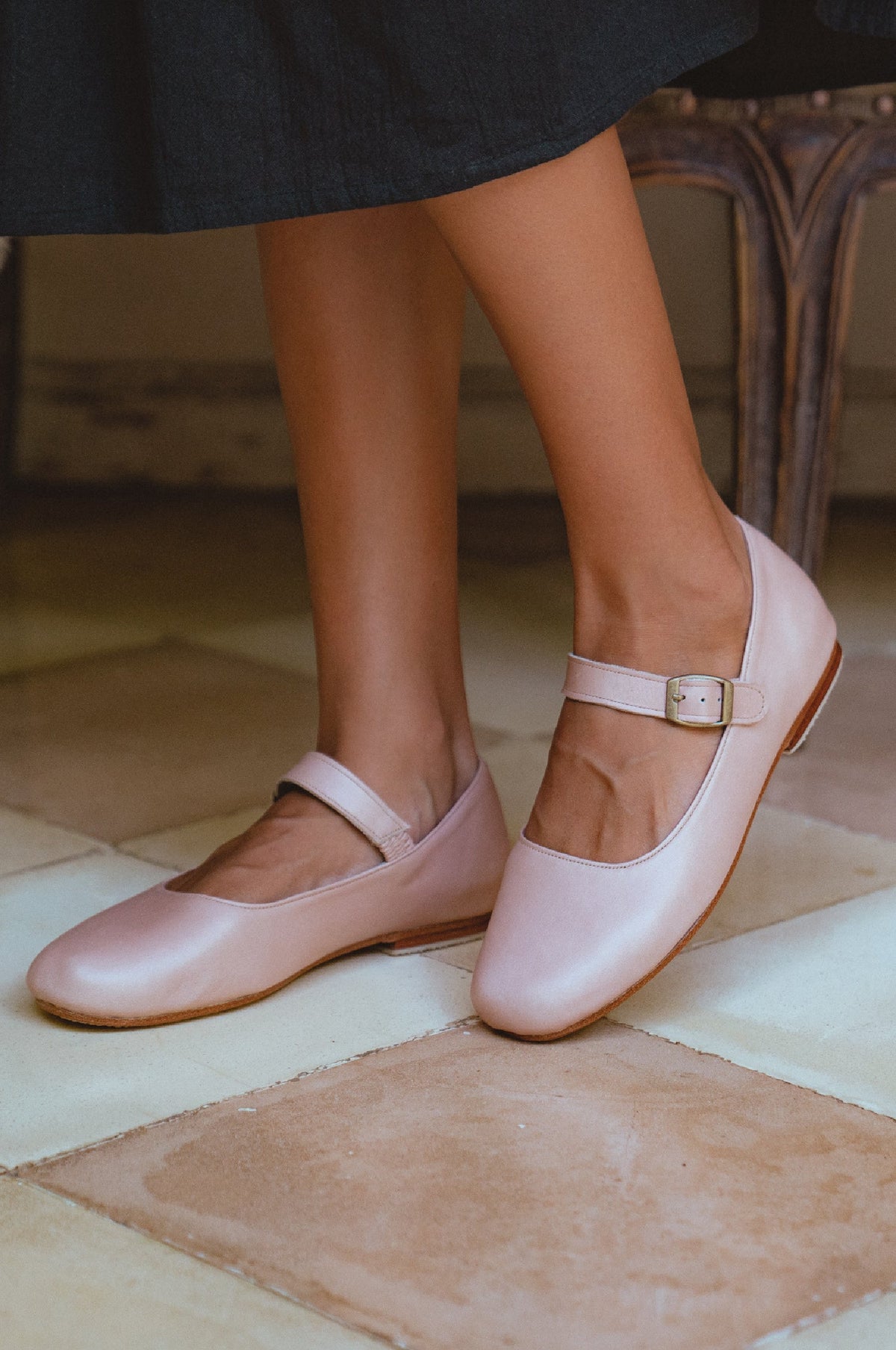 Belle Rose Mary Jane Leather Flats-4