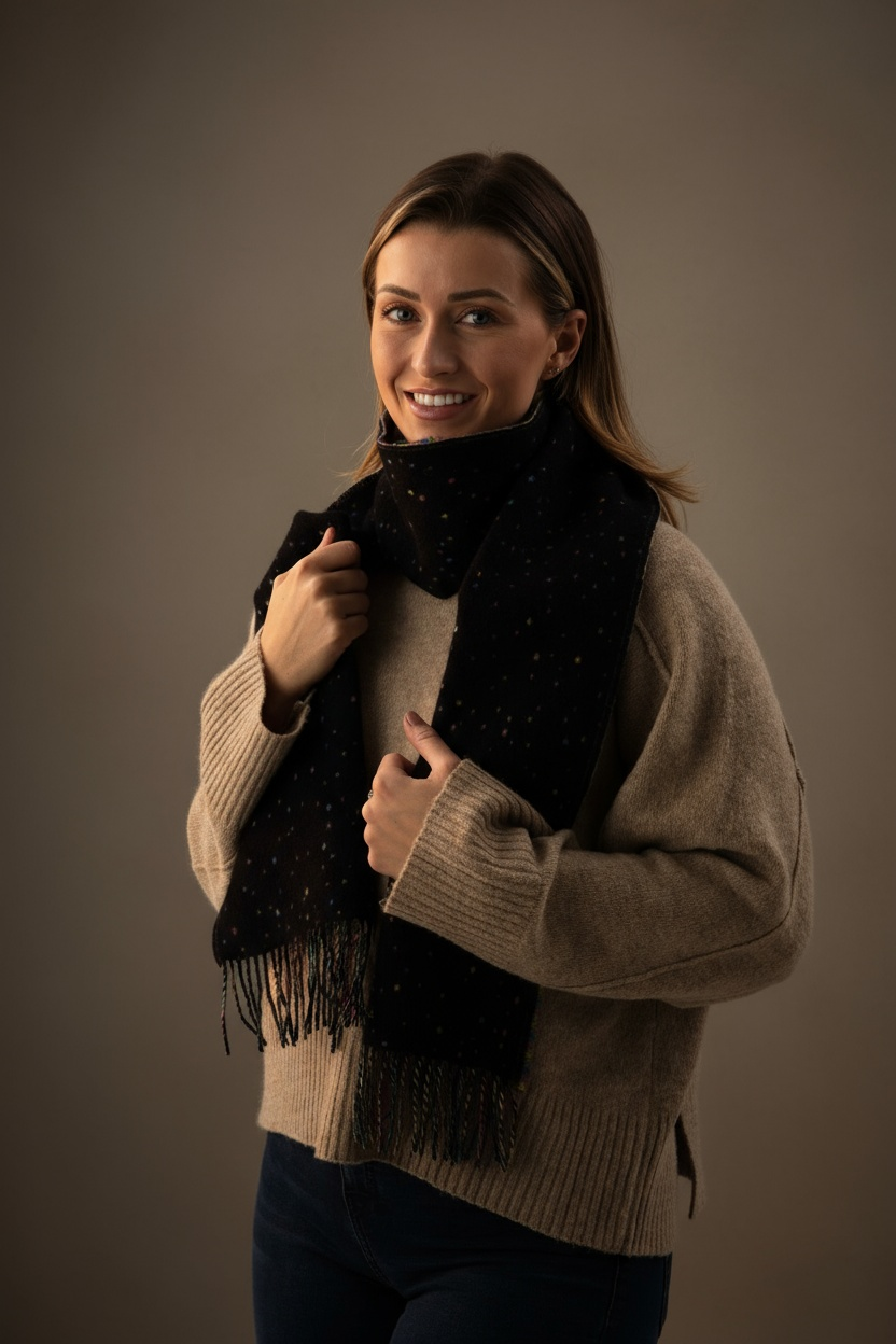 Black Spotted Lambswool Scarf-2