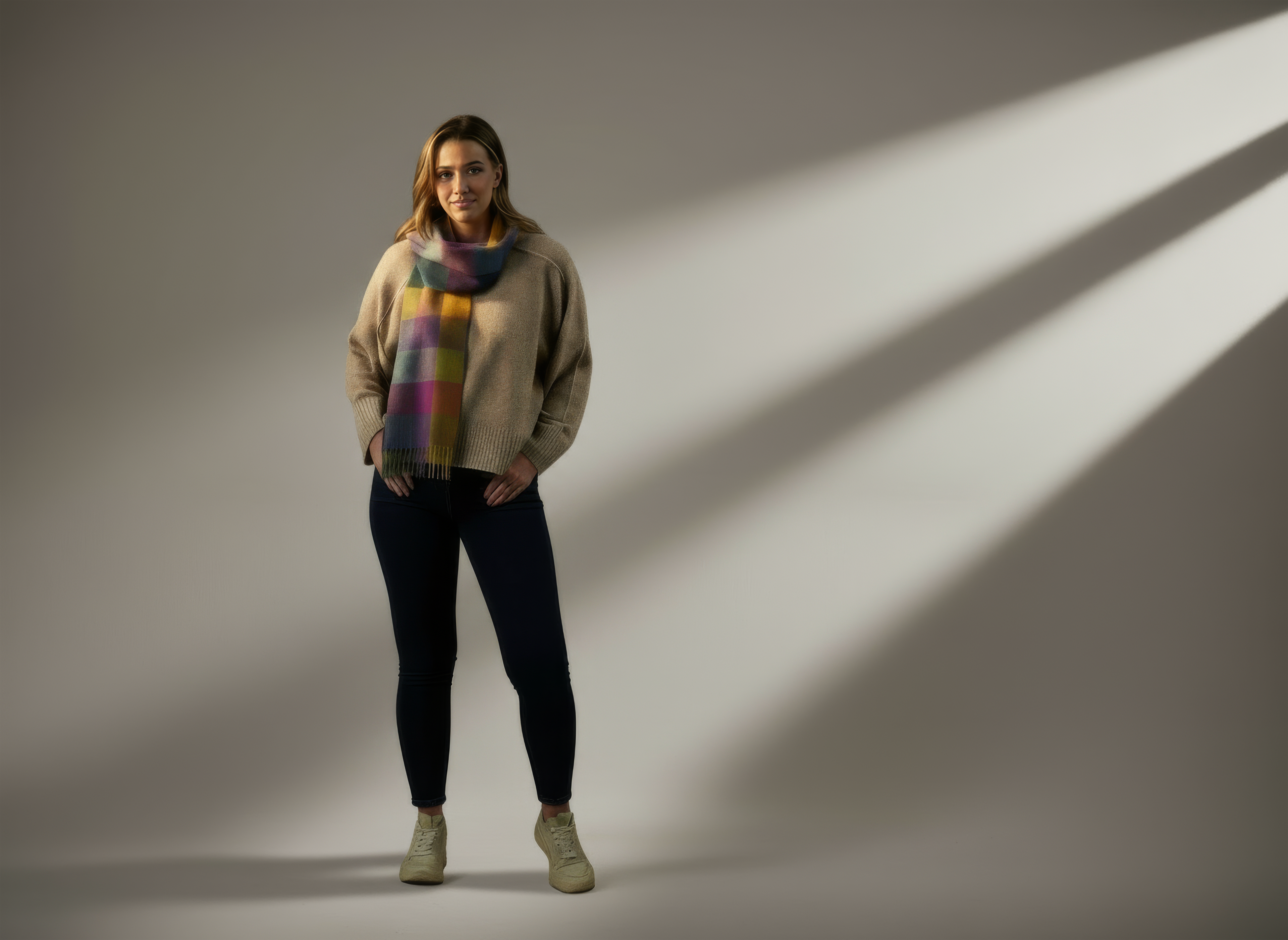 Colourful Block Check Pattern Cashmere Scarf-1