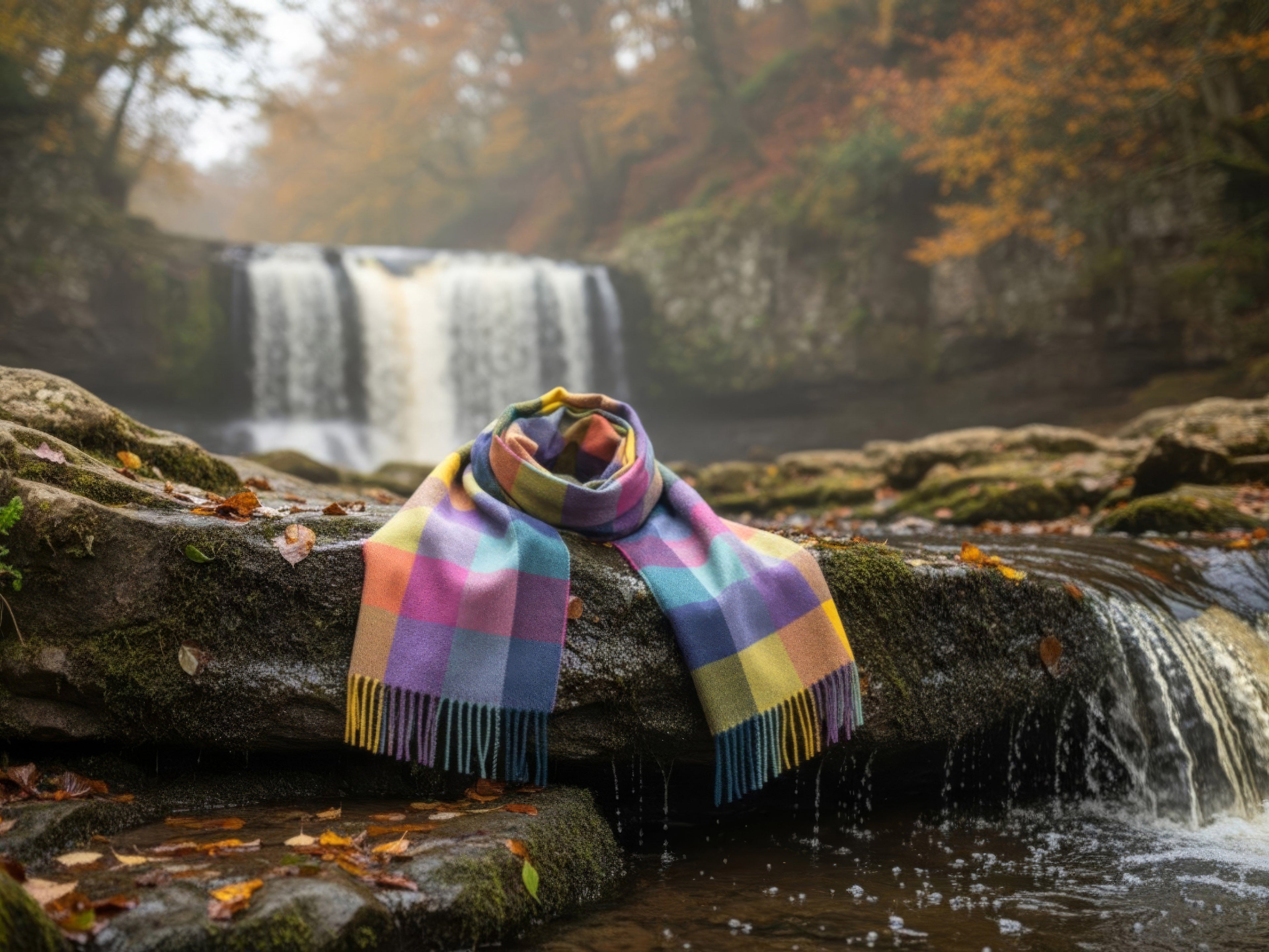 Colourful Block Check Pattern Cashmere Scarf-3