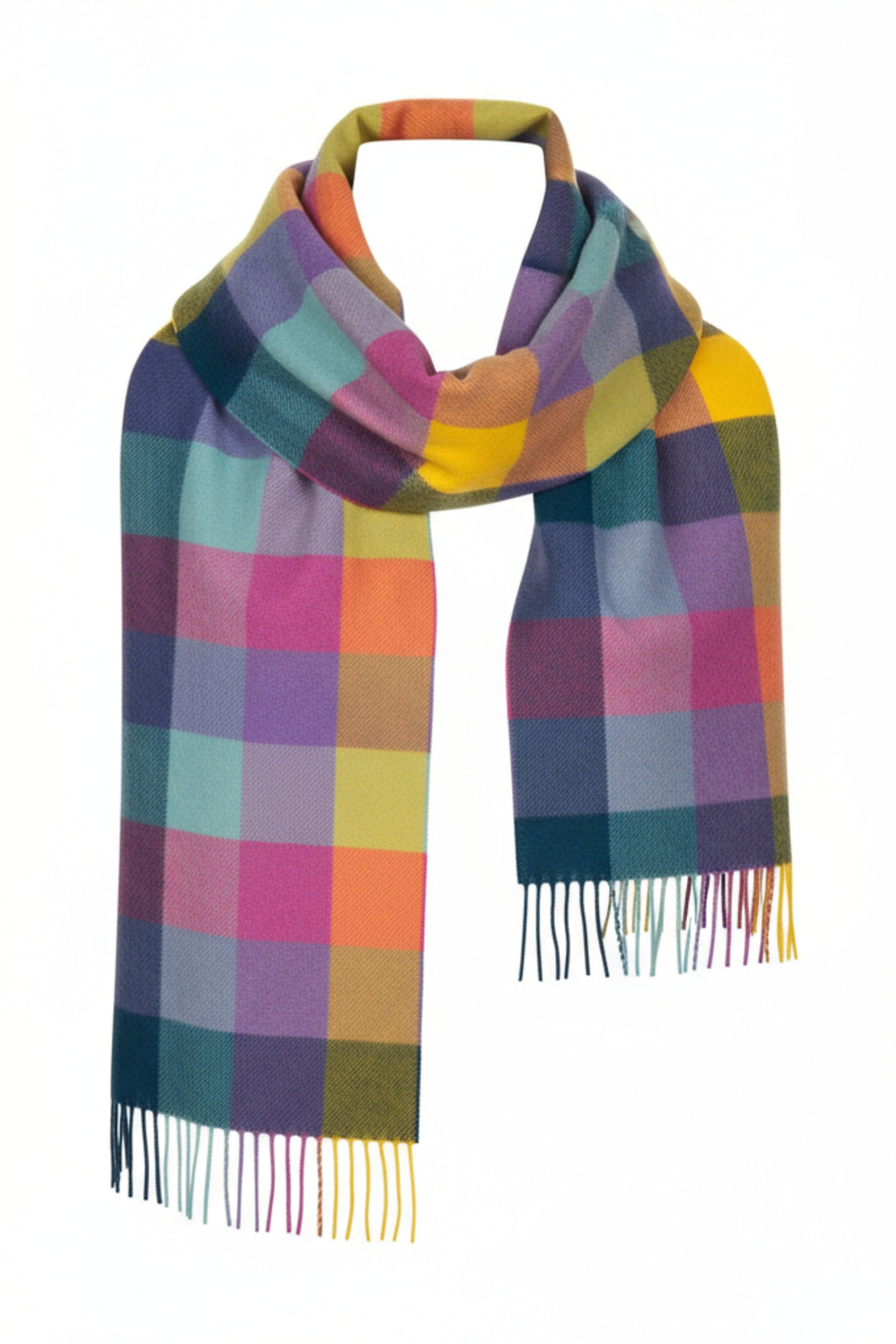 Colourful Block Check Pattern Cashmere Scarf-4