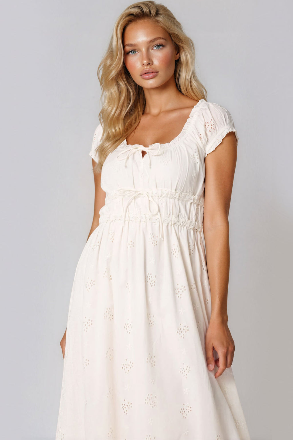 Ivory Broderie Cotton Midi Dress-1