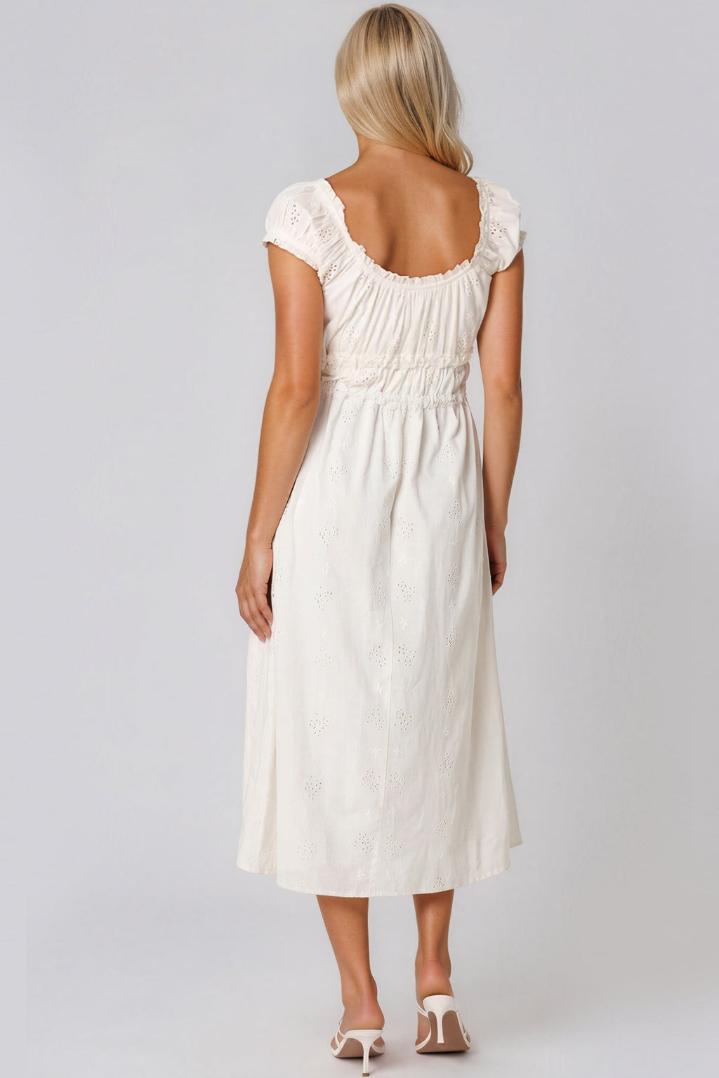 Ivory Broderie Cotton Midi Dress-2