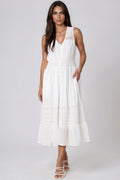 Ivory Button Through Crochet Cotton Midi Dress-0