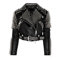 Women’s Silver Studded Punk Rock Biker Jacket Leather-0