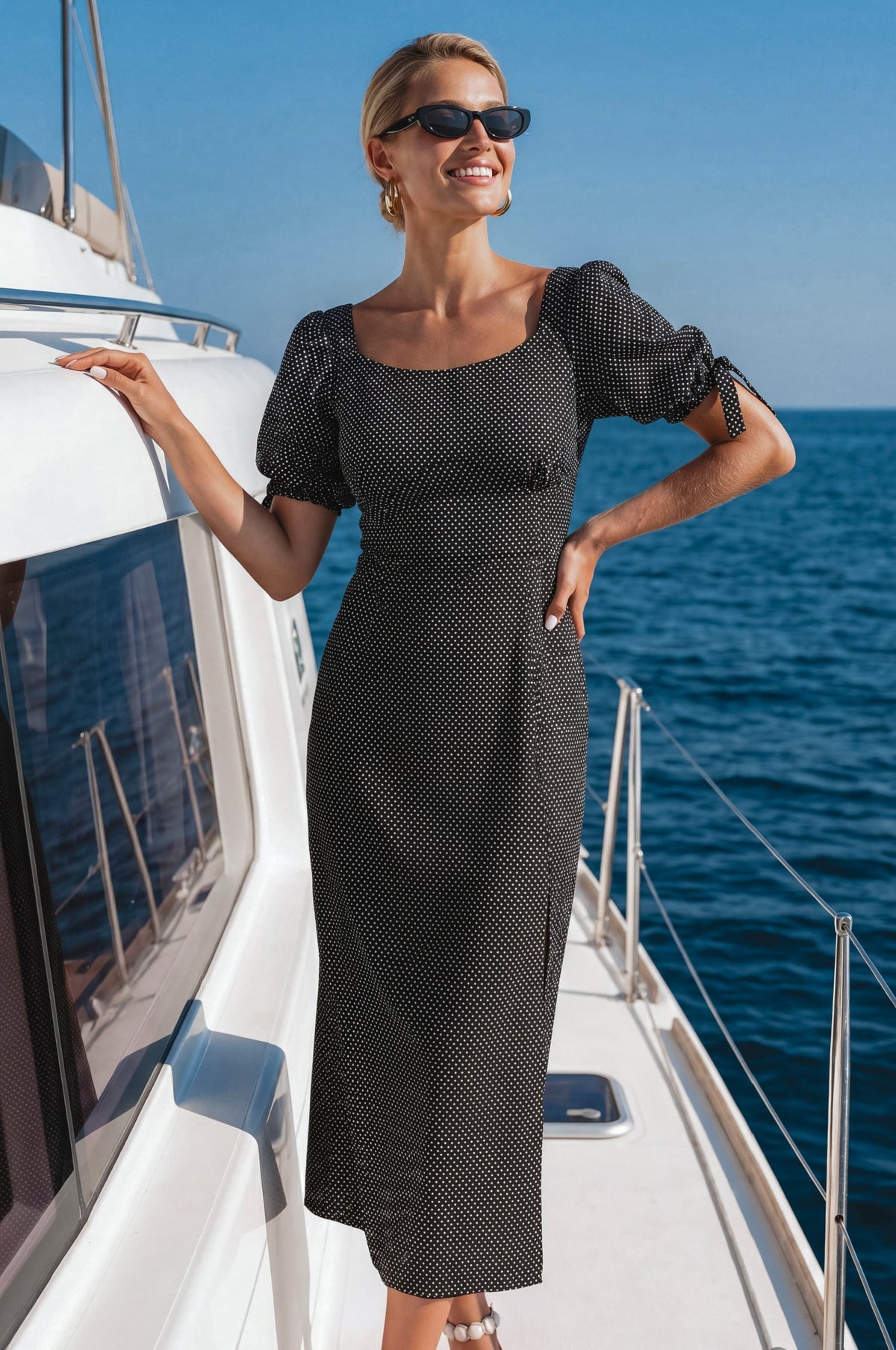 Cala Luna Puff Sleeve Midi Dress-1