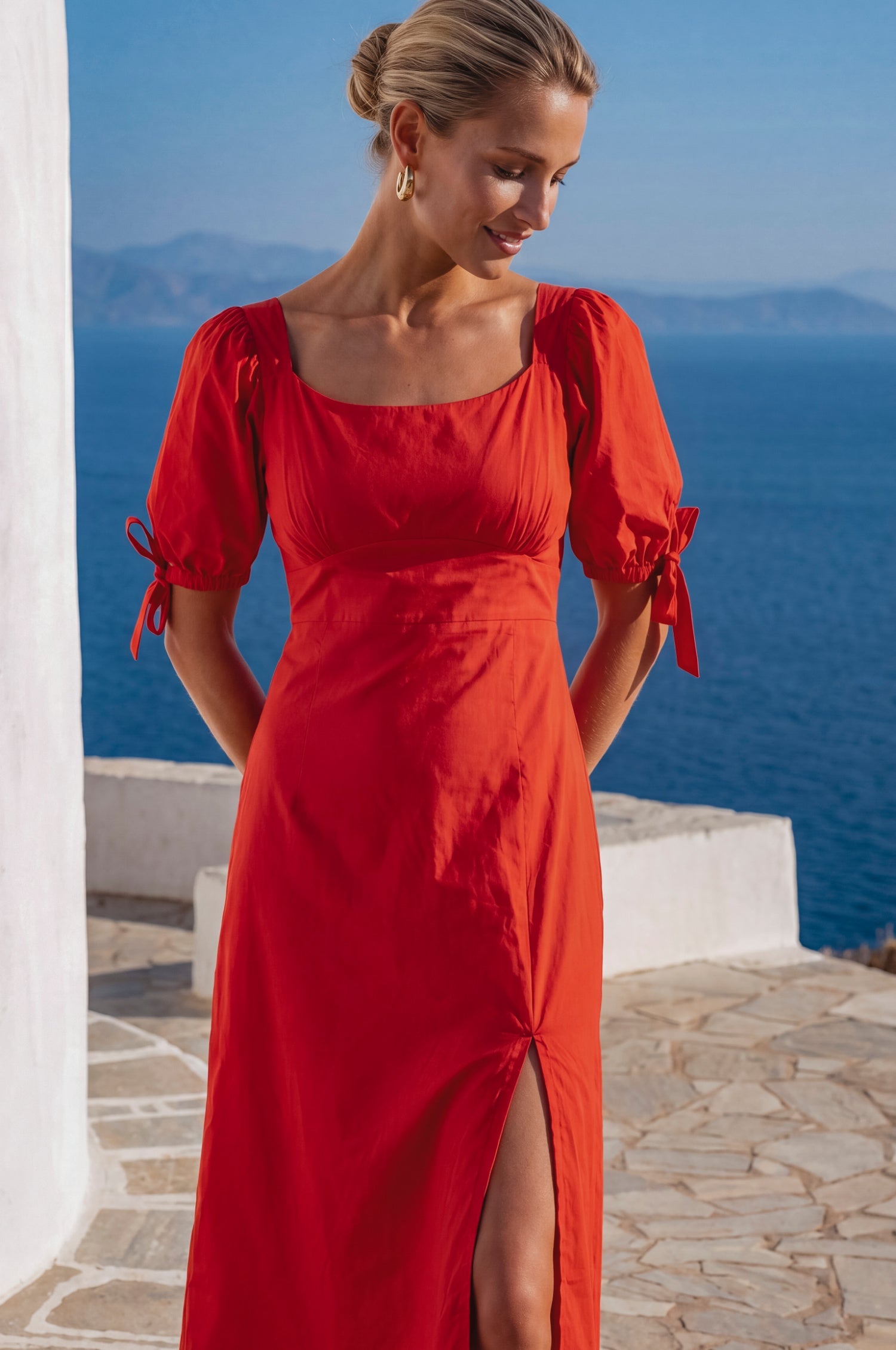 Cala Luna Puff Sleeve Midi Dress-1
