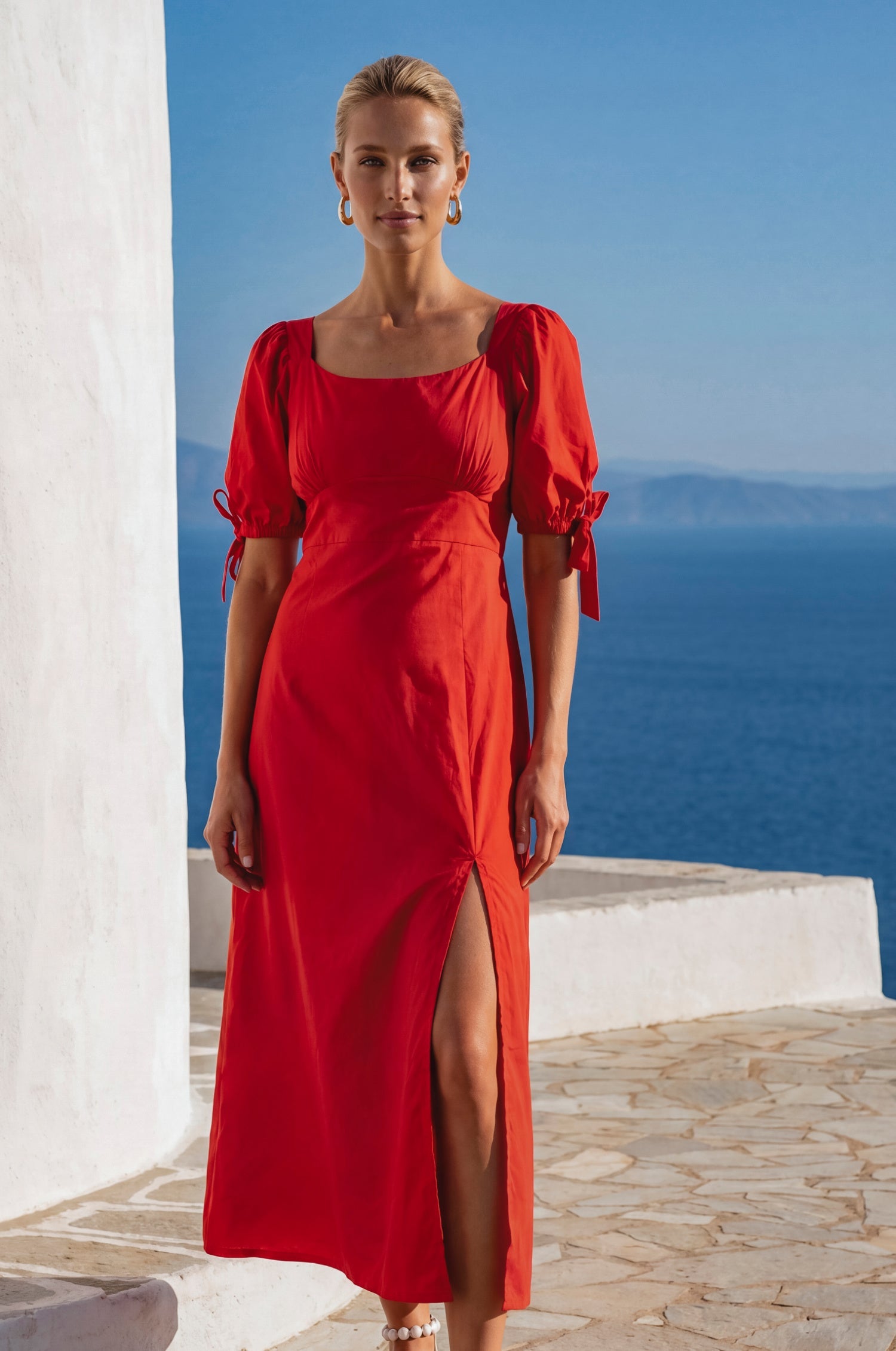 Cala Luna Puff Sleeve Midi Dress-3