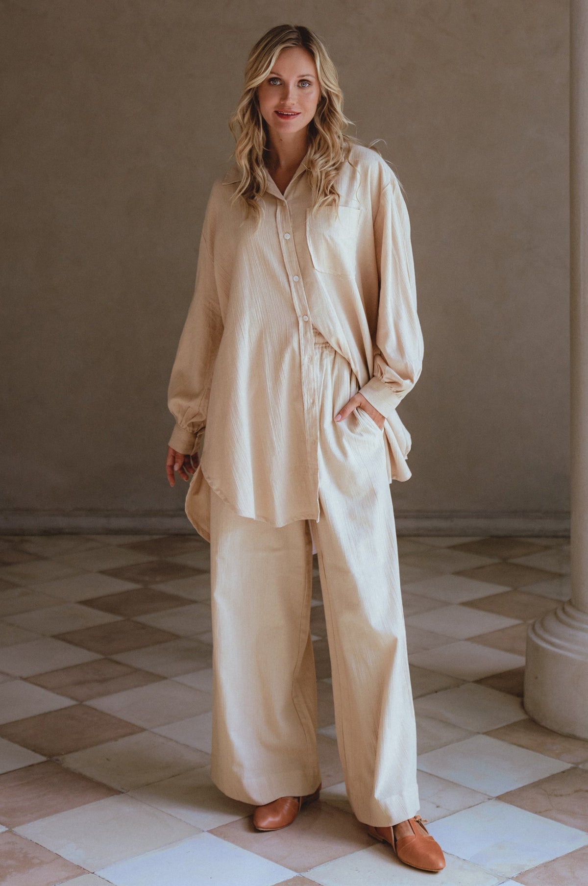 Calin Wide Leg Linen Pants (Sale)-0