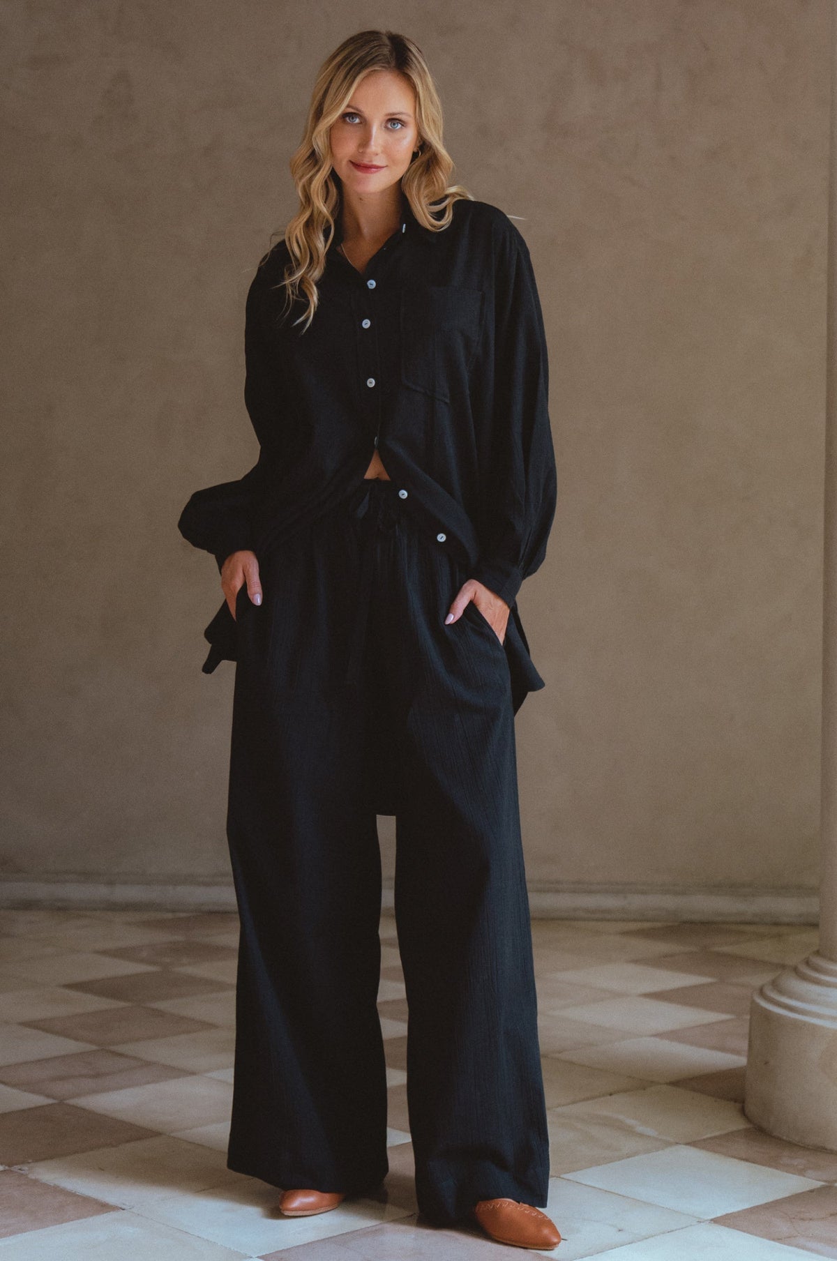 Calin Wide Leg Linen Pants (Sale)-0