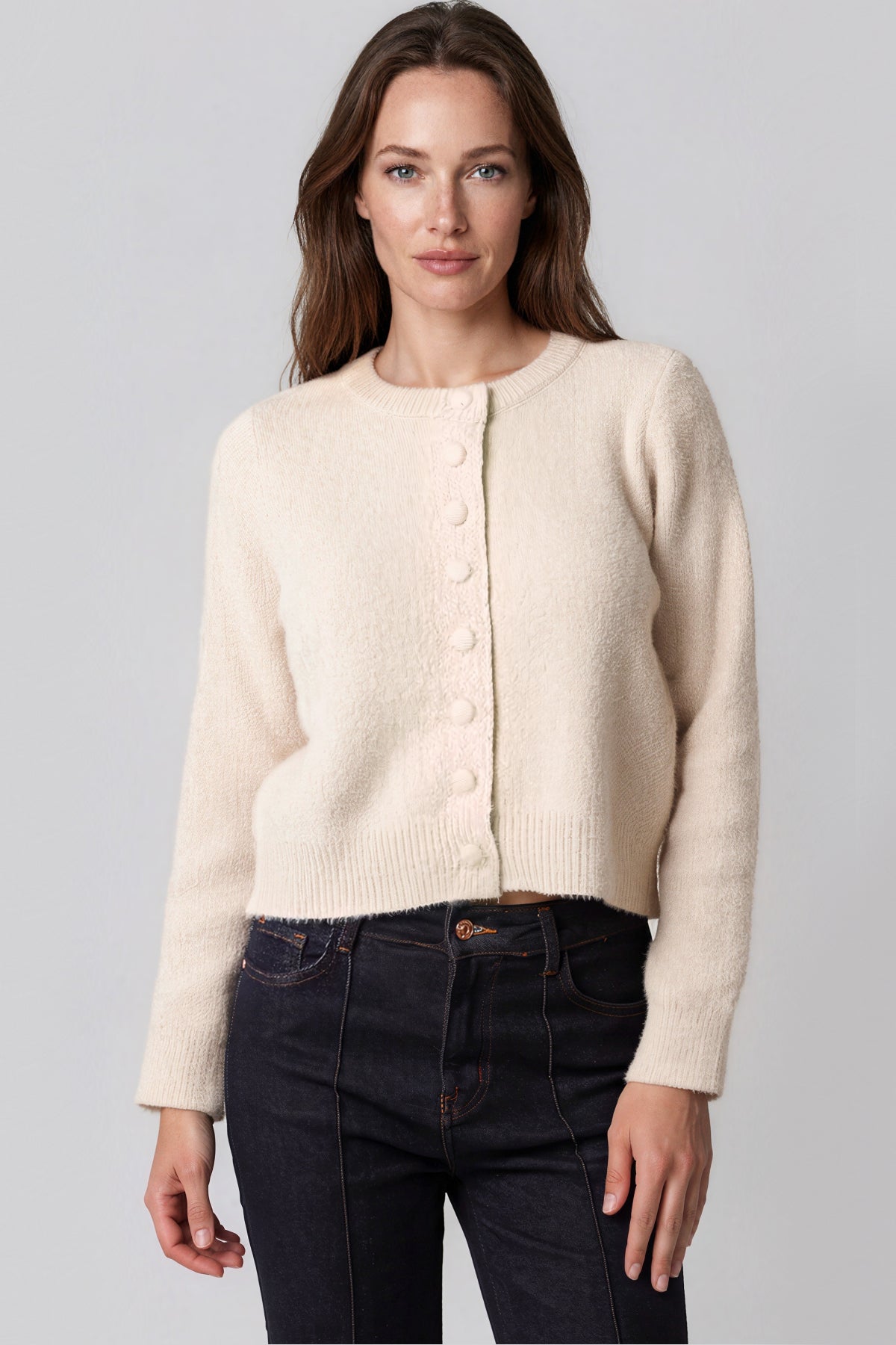 Beige Cropped Soft Knit Cardigan-1