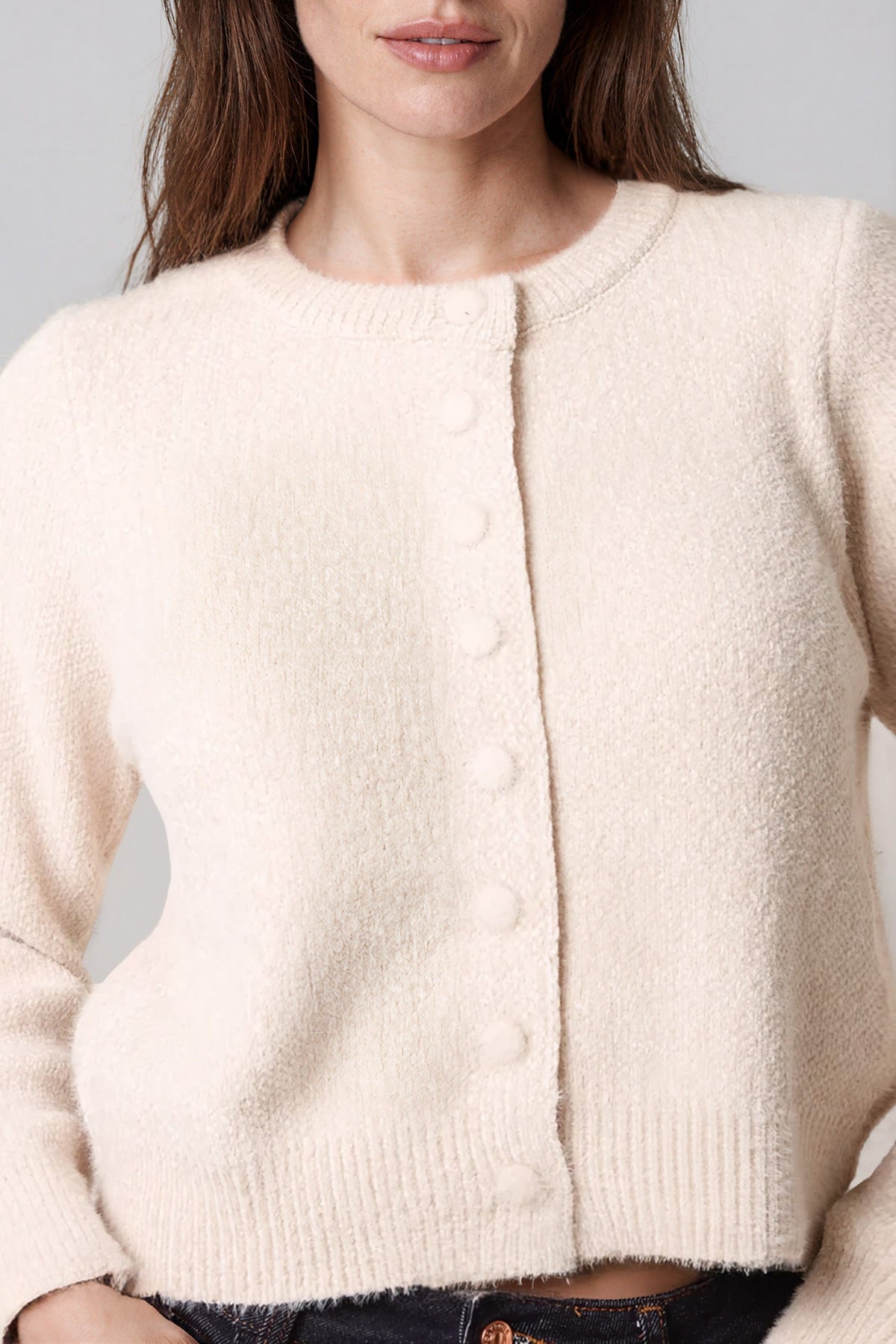 Beige Cropped Soft Knit Cardigan-2