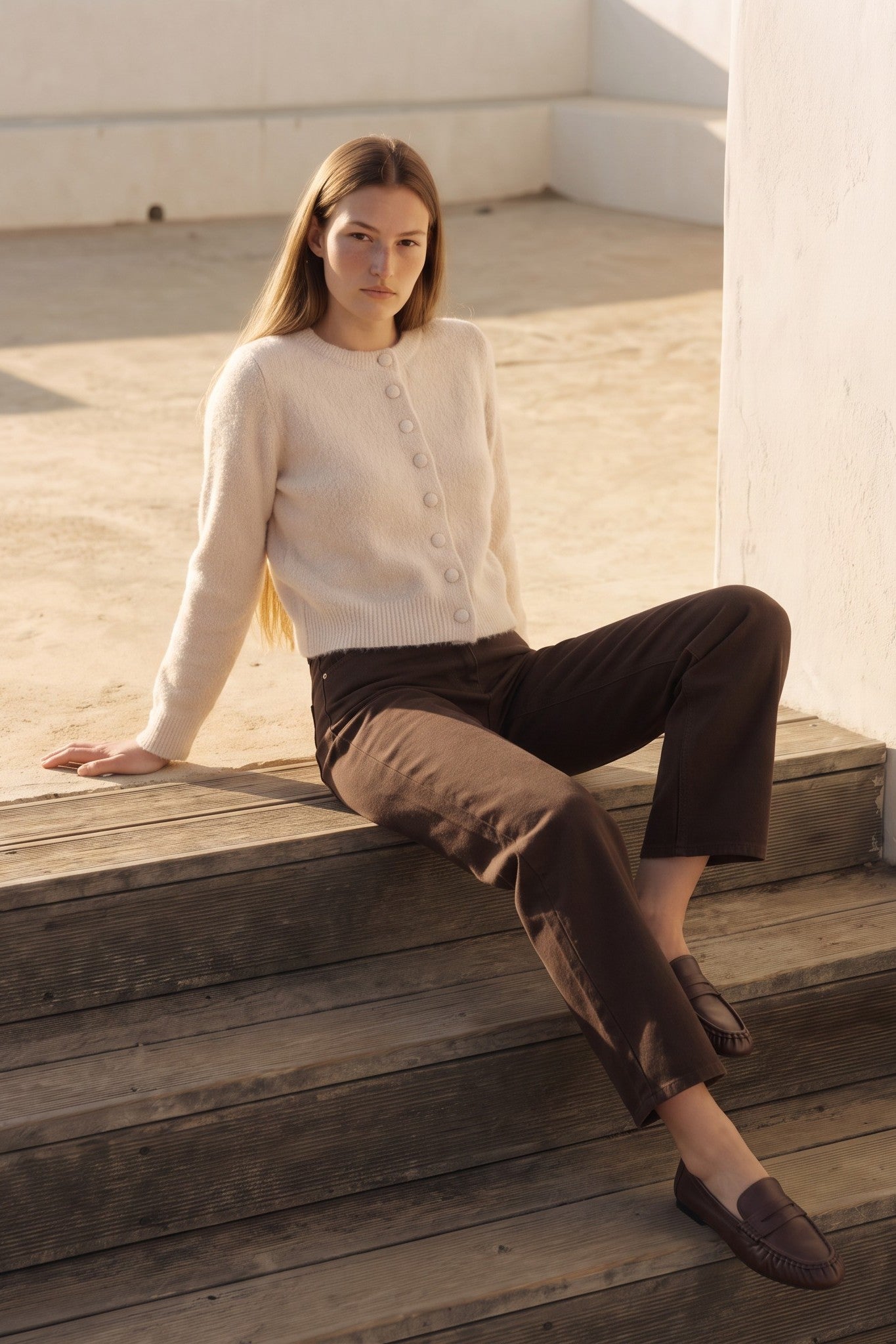 Beige Cropped Soft Knit Cardigan-0