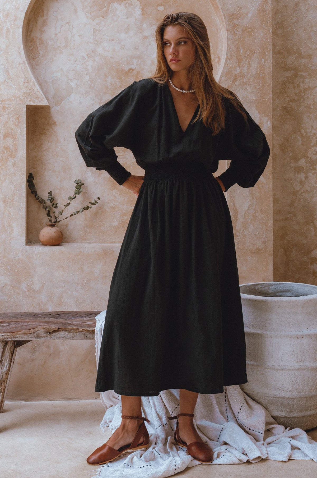 Carla Long Sleeve Linen Dress-0
