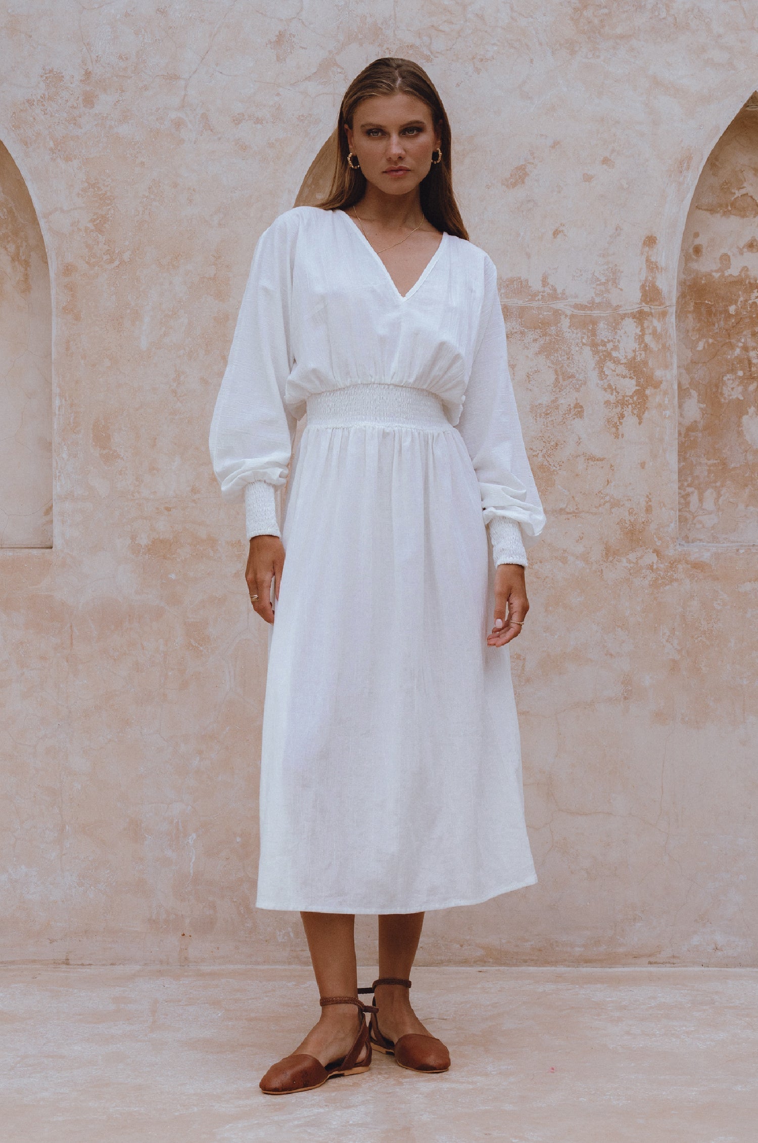 Carla Long Sleeve Linen Dress-0