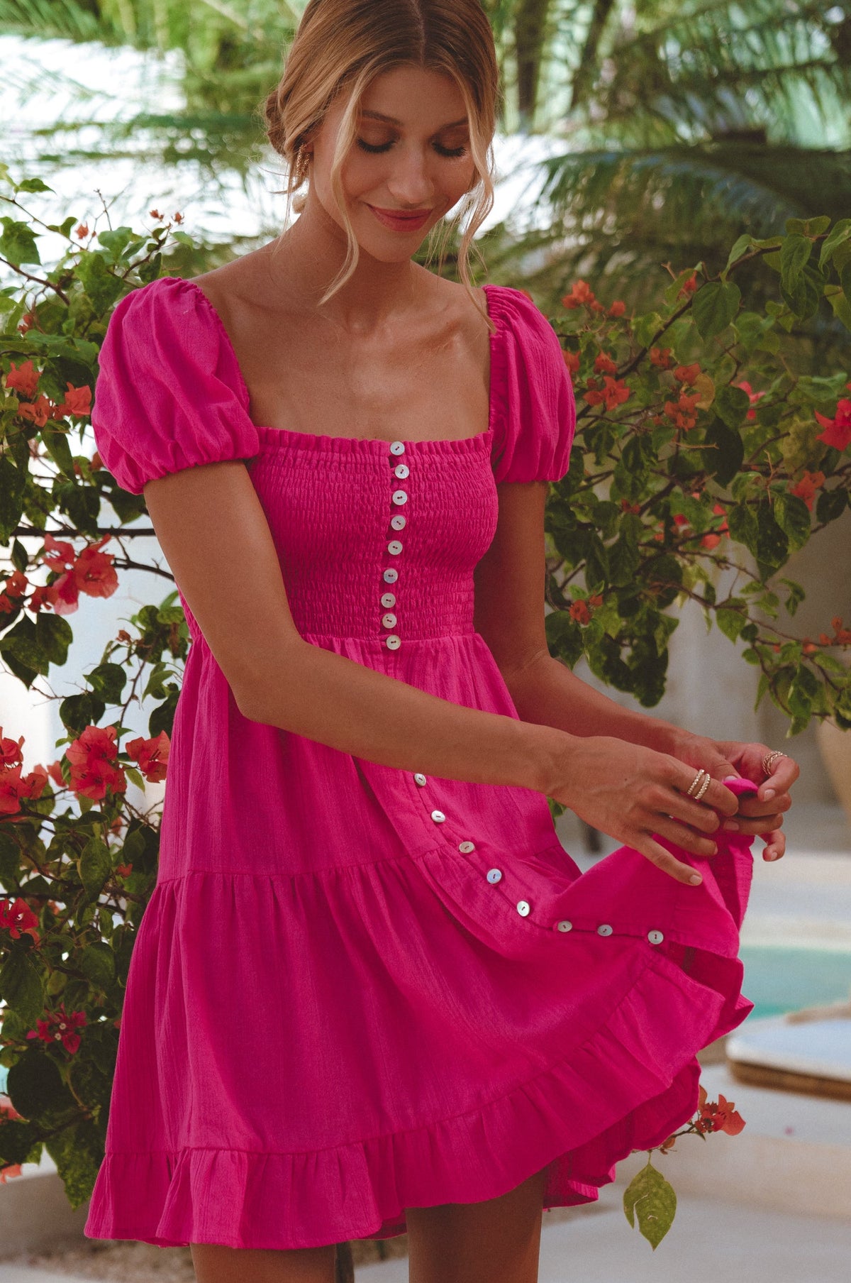 Catalina Smocked Linen Mini Dress-5