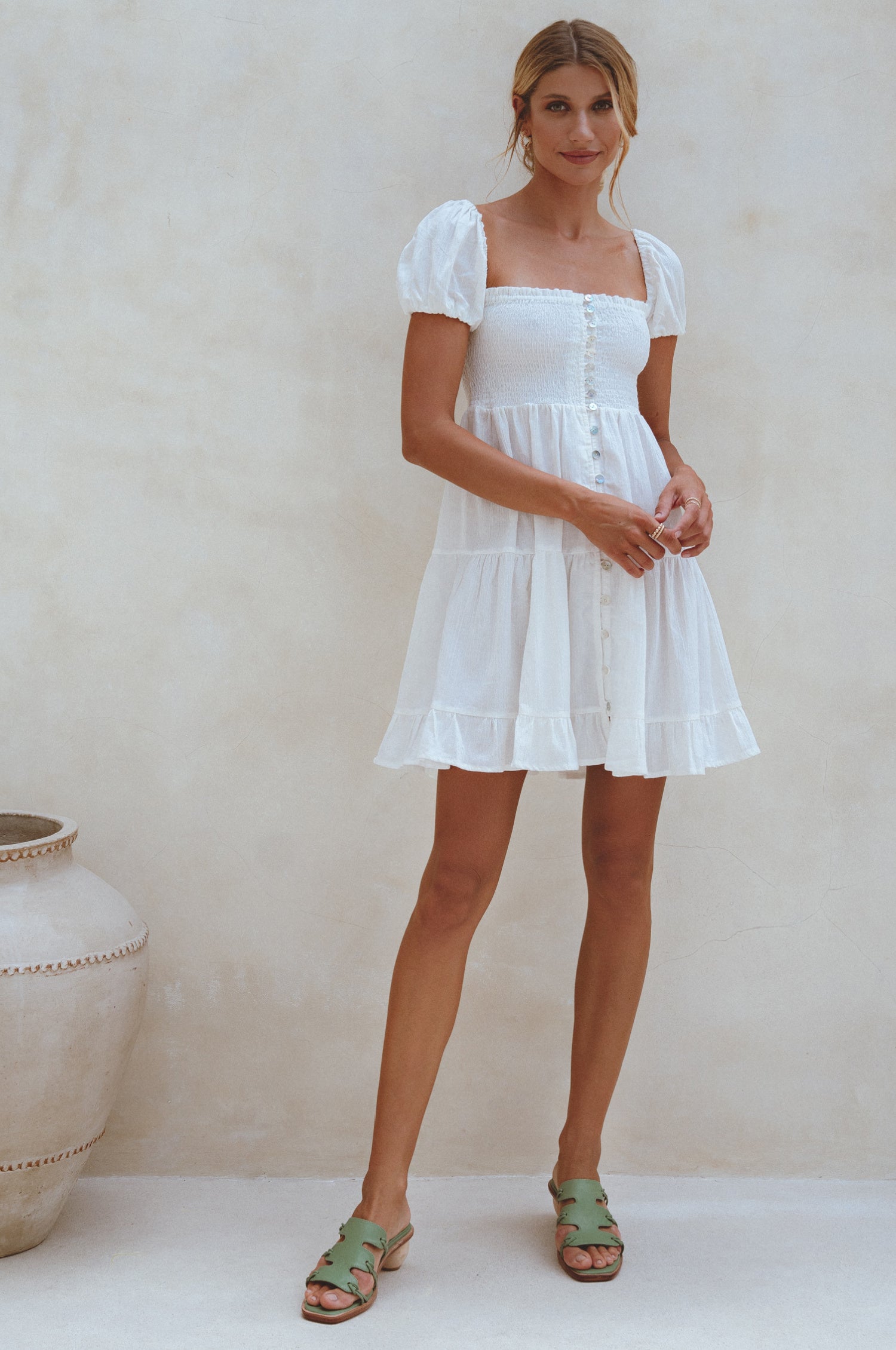 Catalina Smocked Linen Mini Dress-1