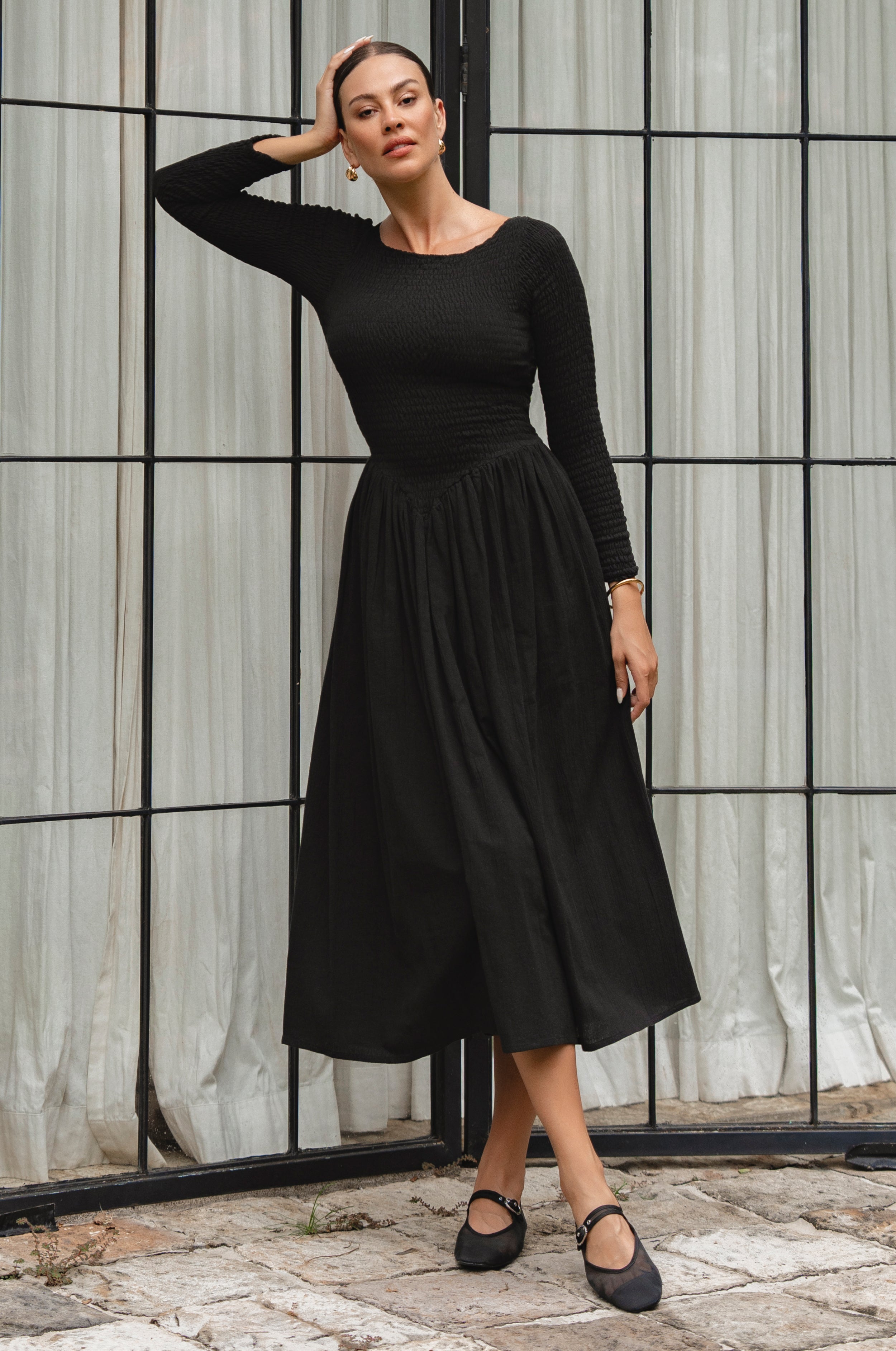 Chantilly Long Sleeve Smocked Dress-1