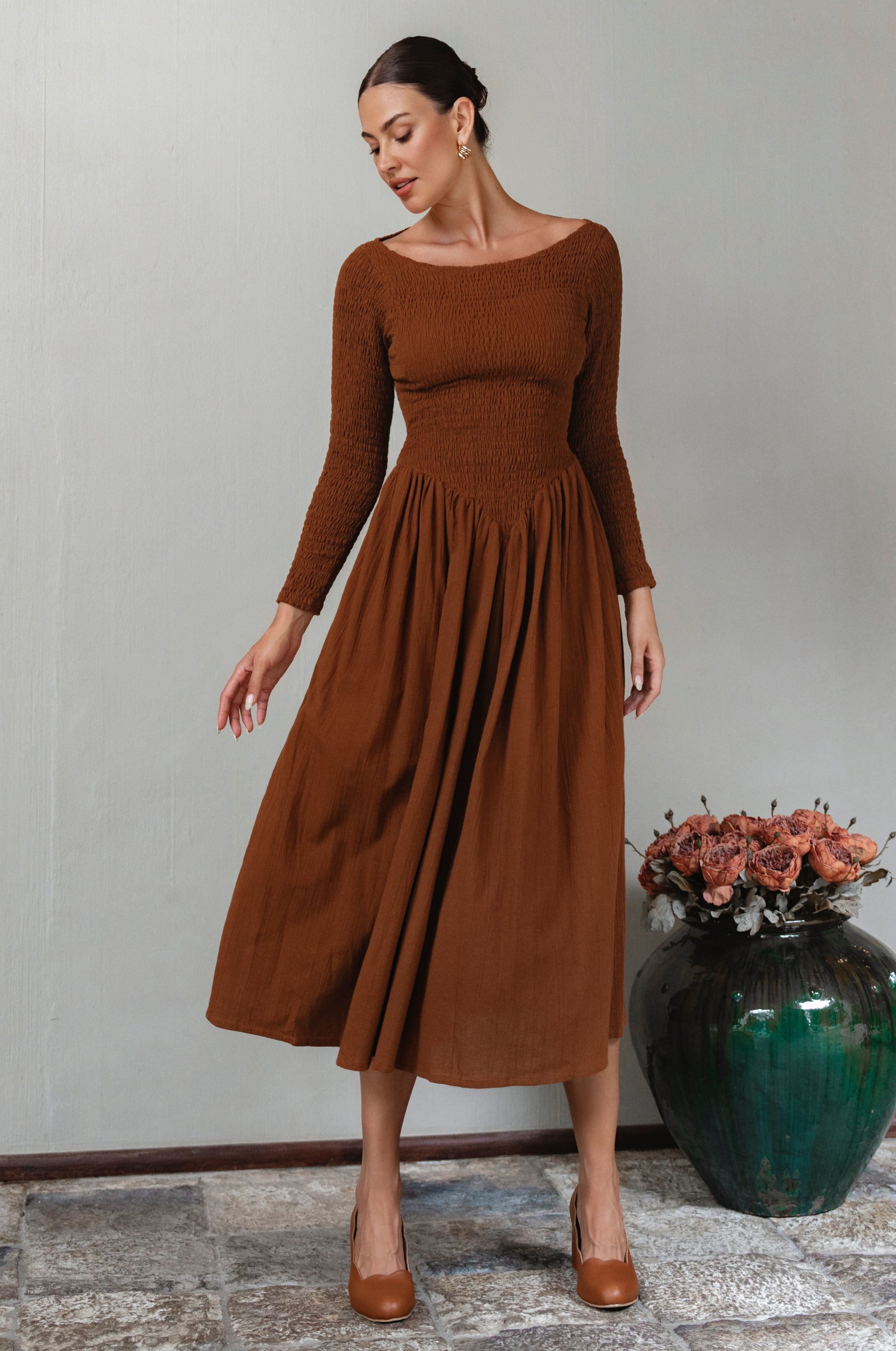 Chantilly Long Sleeve Smocked Dress-5