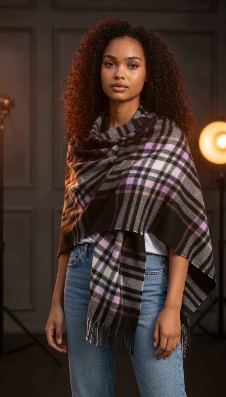 Charcoal, Lilac & Blue Plaid Stole-1