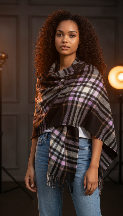 Charcoal, Lilac & Blue Plaid Stole-1