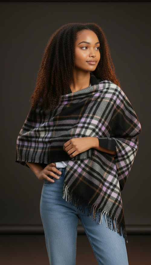 Charcoal, Lilac & Blue Plaid Stole-0