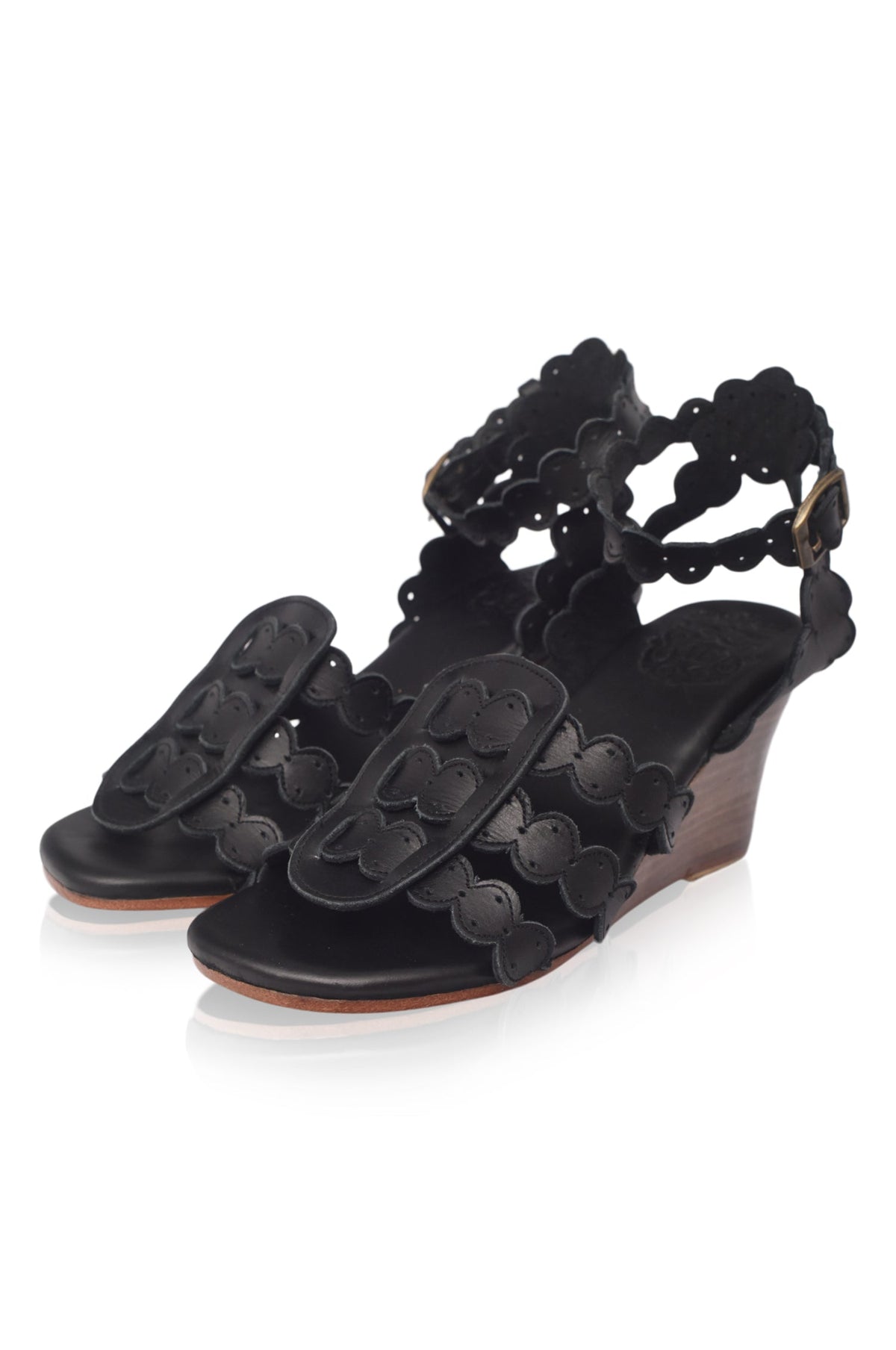 Charm Leather Wedge Sandals-2