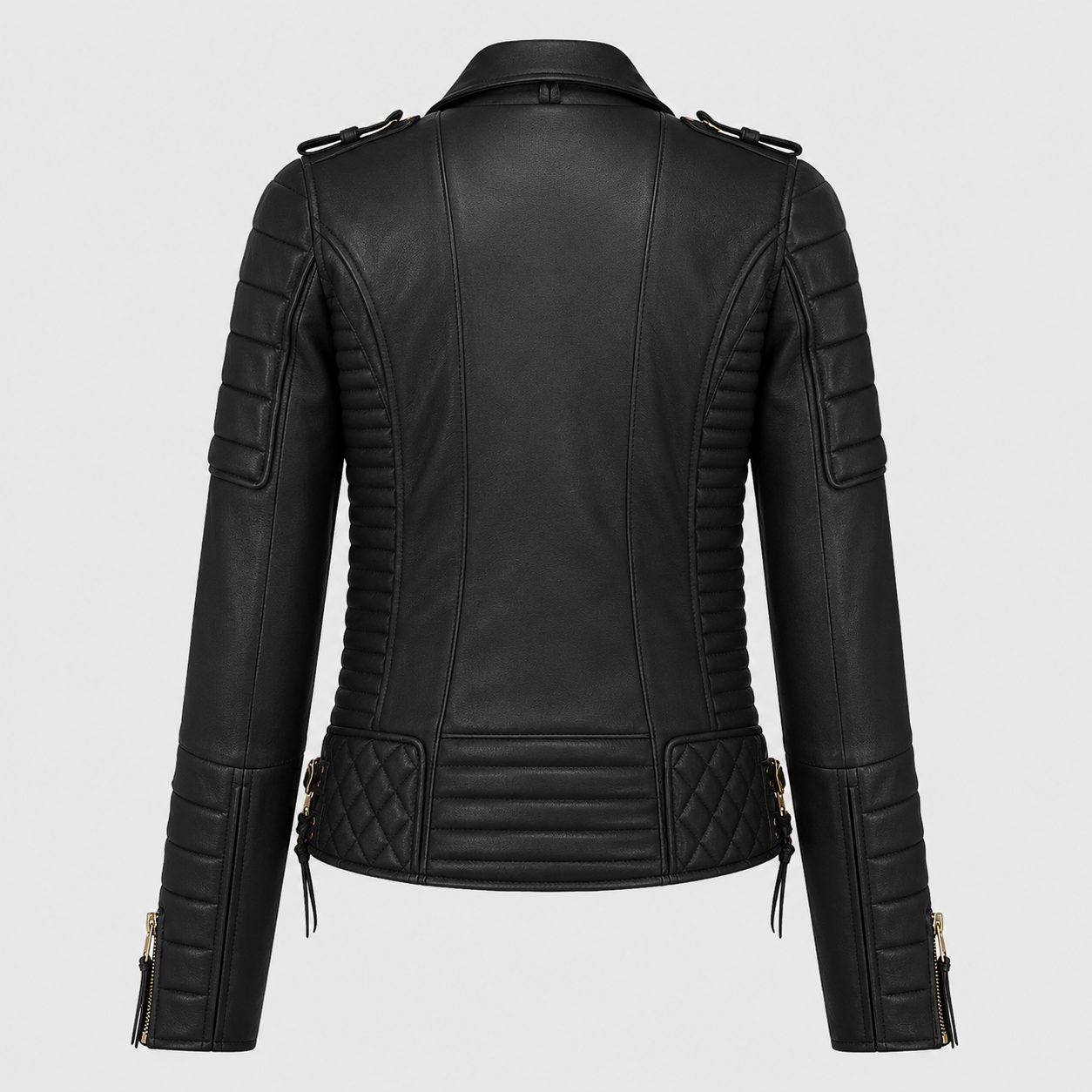 Women’s Classic Motorcycle Fashion Leather Jacket with Golden Zipper-1