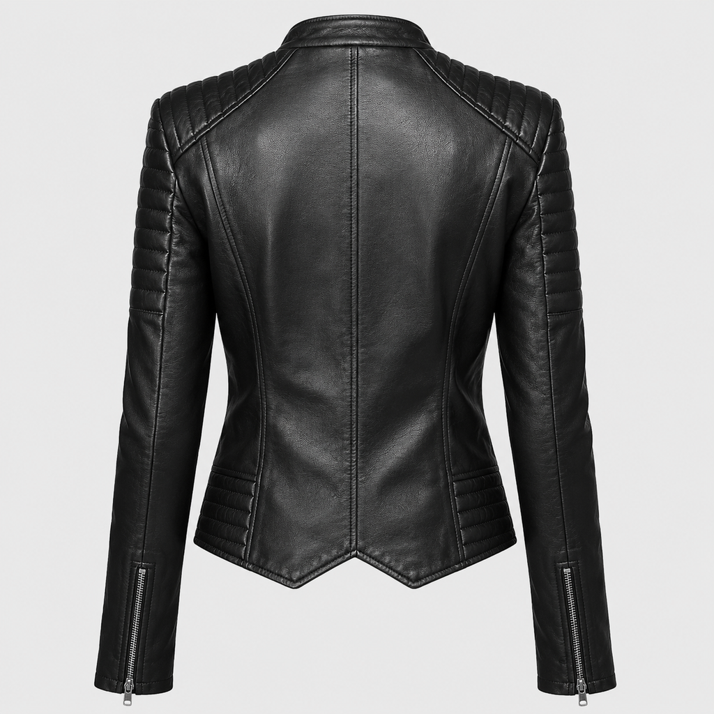 Women’s Genuine Leather Double-Zipper Biker Jacket-1