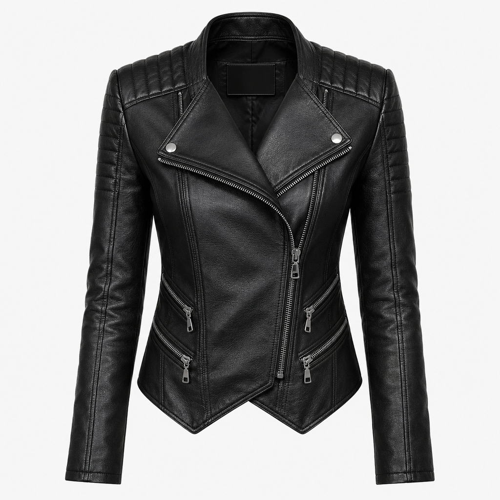 Women’s Genuine Leather Double-Zipper Biker Jacket-0