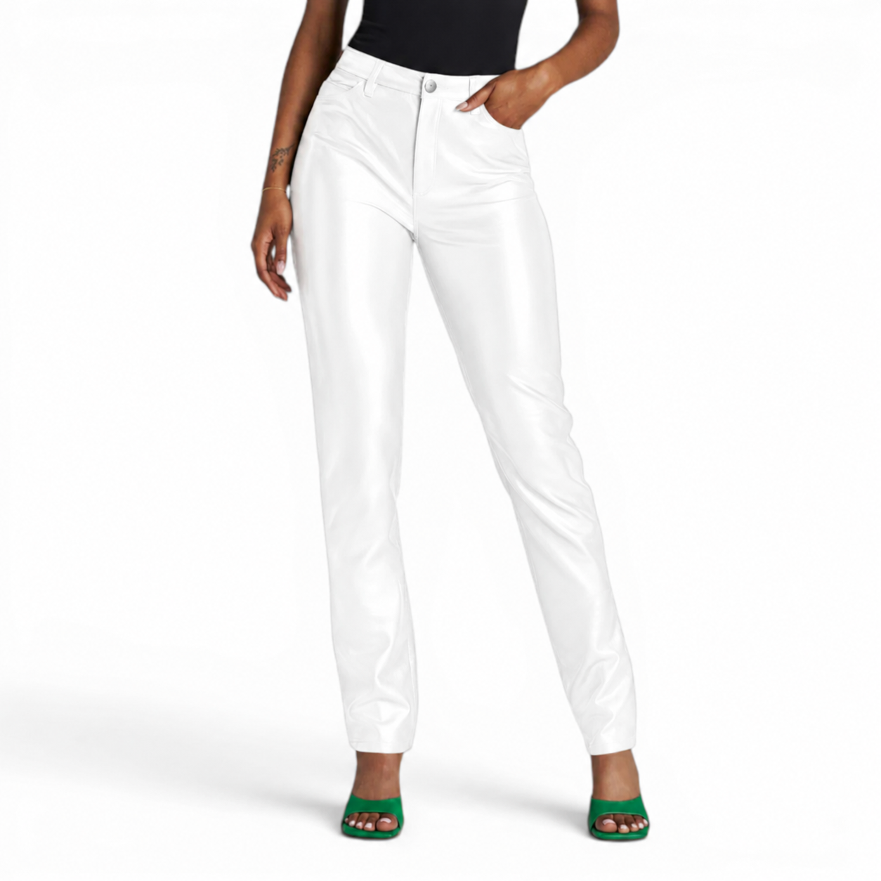Women’s Elegant White Leather Pants-0