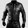 Men’s Police Officer Black Leather Shirt-0