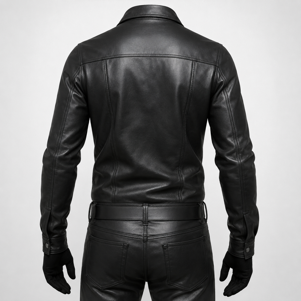 Men’s Police Officer Black Leather Shirt-1