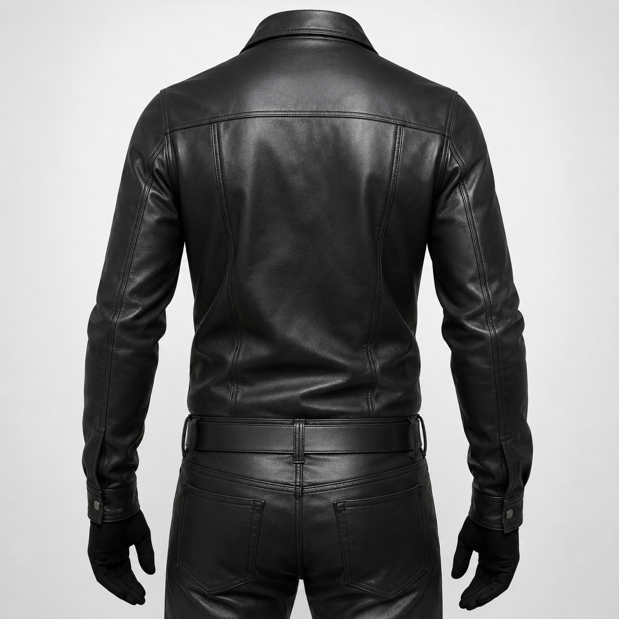 Men’s Police Officer Black Leather Shirt-1