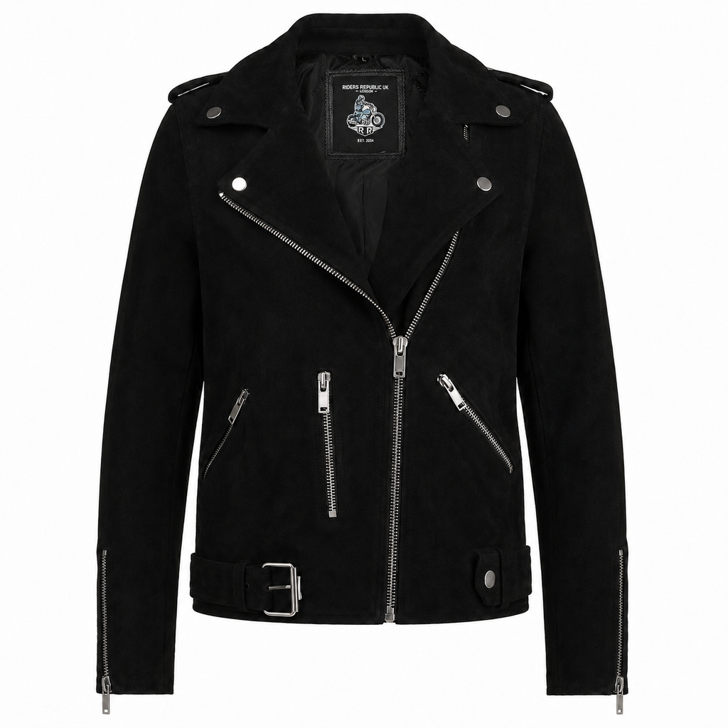 Women’s Black Suede Leather Motorcycle Jacket-0