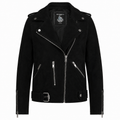 Women’s Black Suede Leather Motorcycle Jacket-0