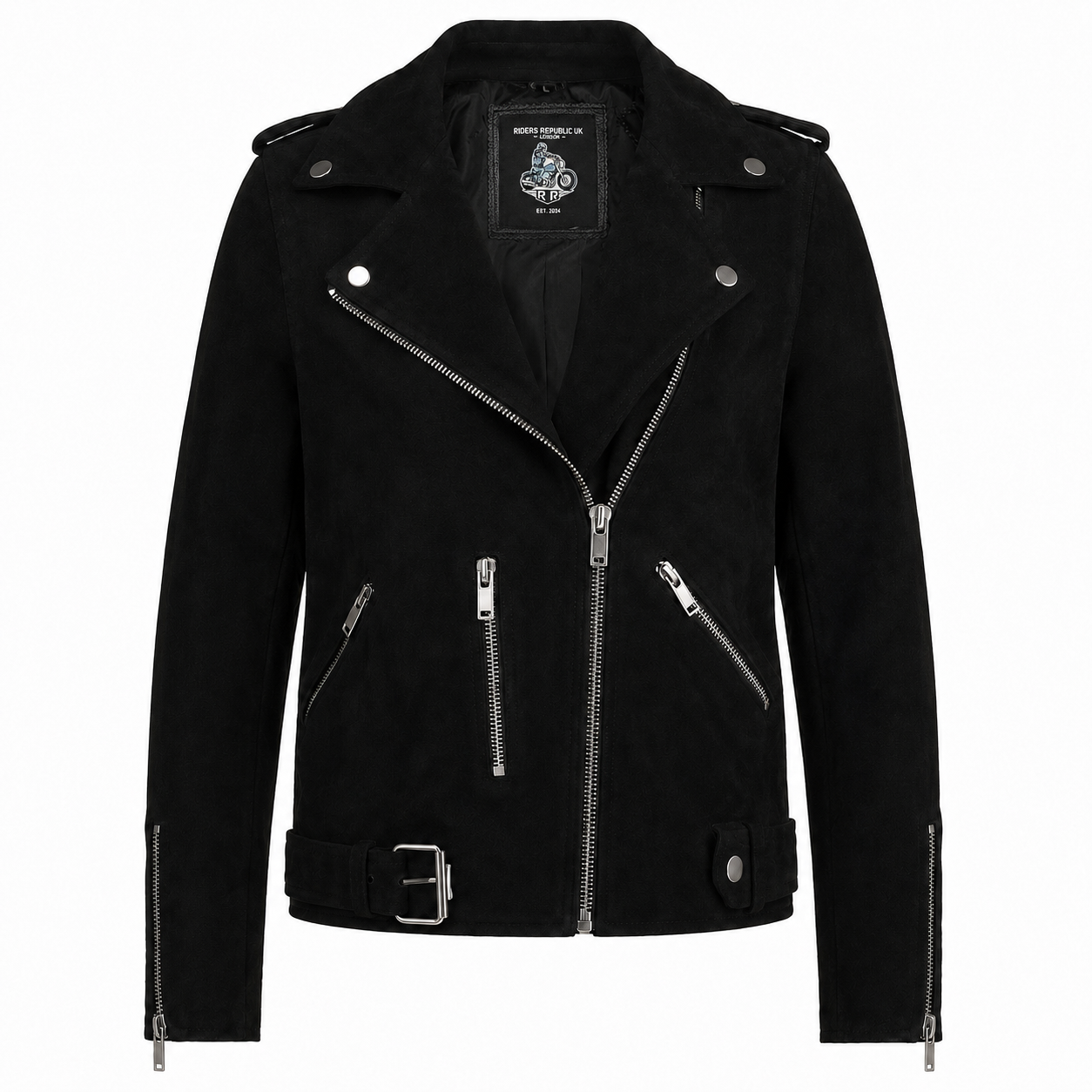Women’s Black Suede Leather Motorcycle Jacket-0