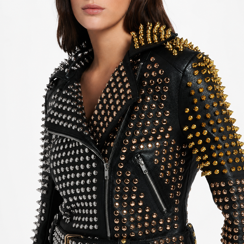 Women’s Studded Leather Jacket-1