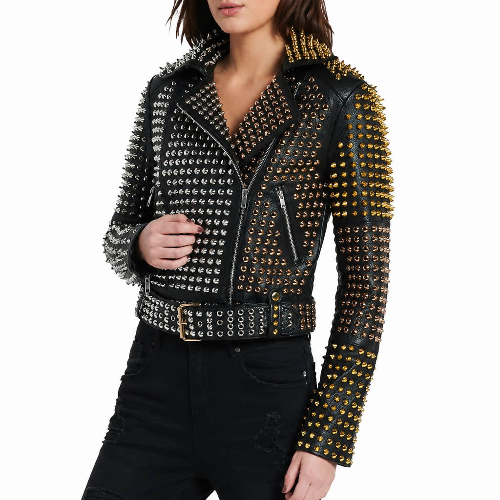 Women’s Studded Leather Jacket-3