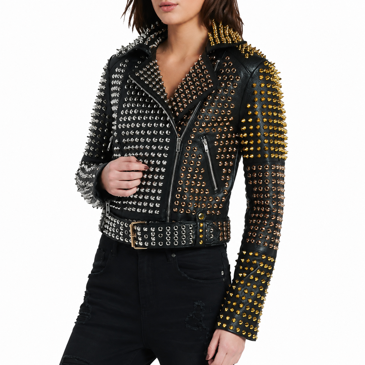 Women’s Studded Leather Jacket-3