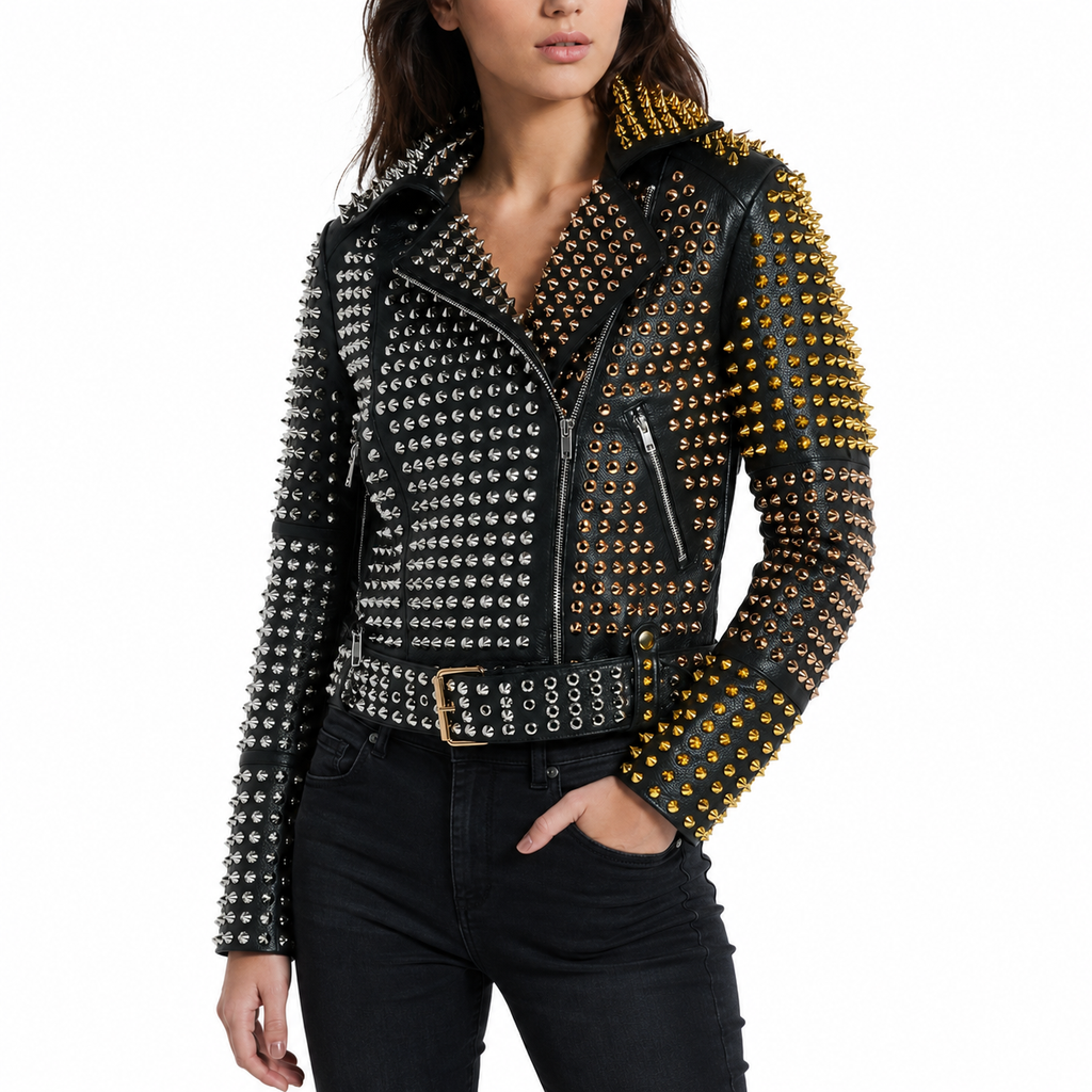 Women’s Studded Leather Jacket-4