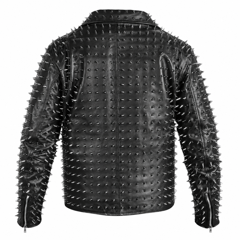 Men’s Punk Studded Cowhide Leather Jacket-1